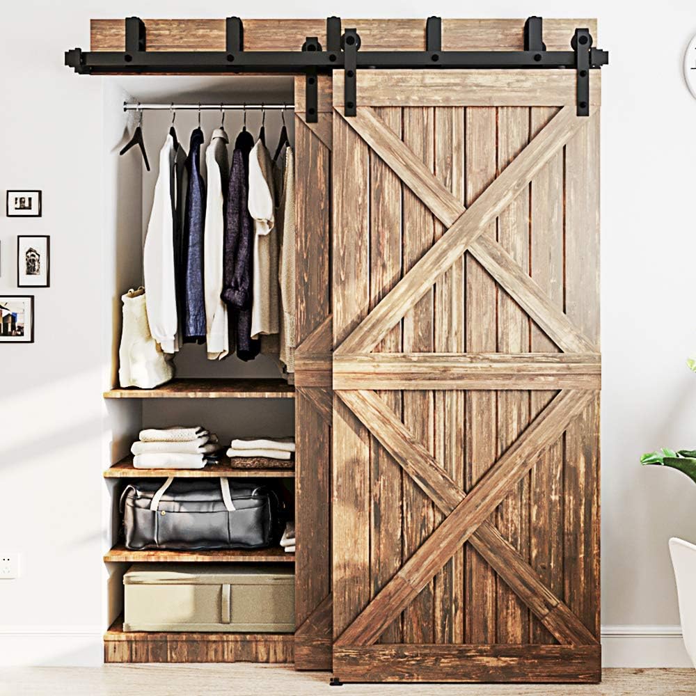 Double Track Bypass Barn Door Hardware Kit for a Closet
