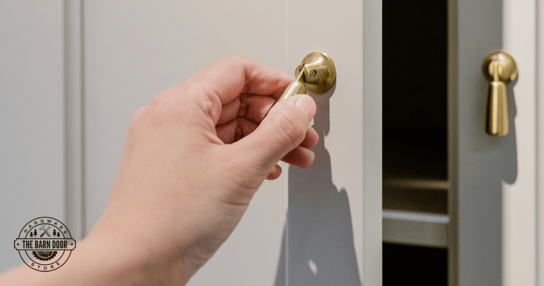 Close Up of Gold Barn Door Pull
