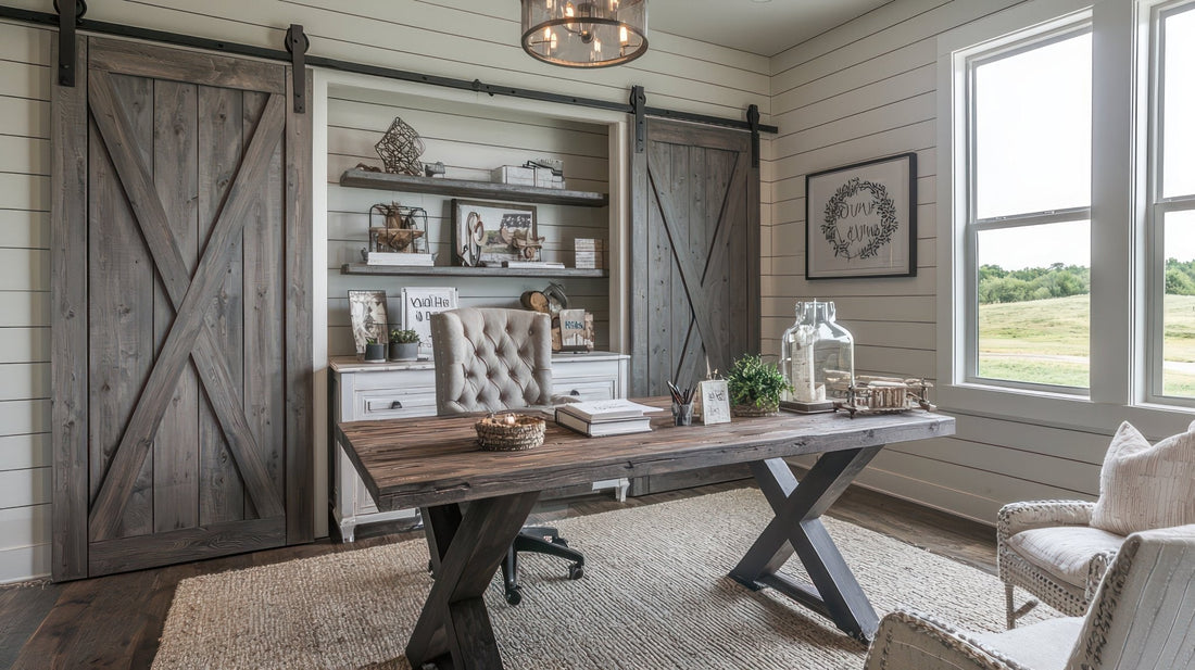 Black Barn Door Hardware on Wood Barn Door
