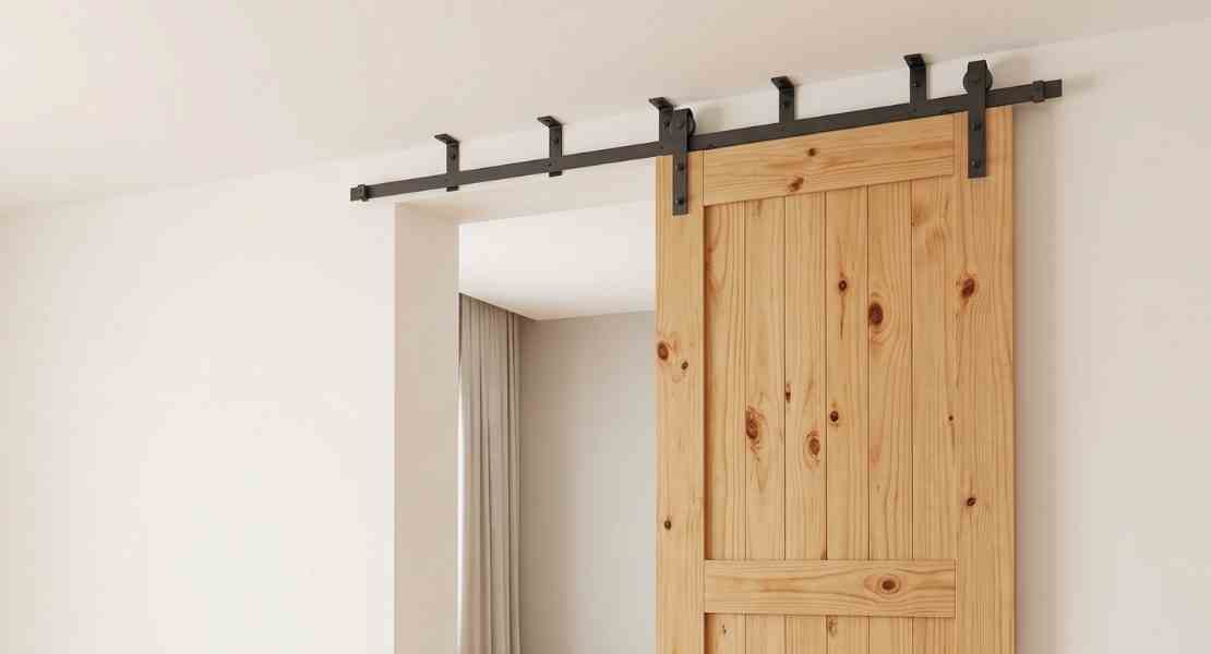 CCJH 4-20FT Ceiling Mount Sliding Barn Door Hardware Track Kit – Single/Double Door, Black Aluminum