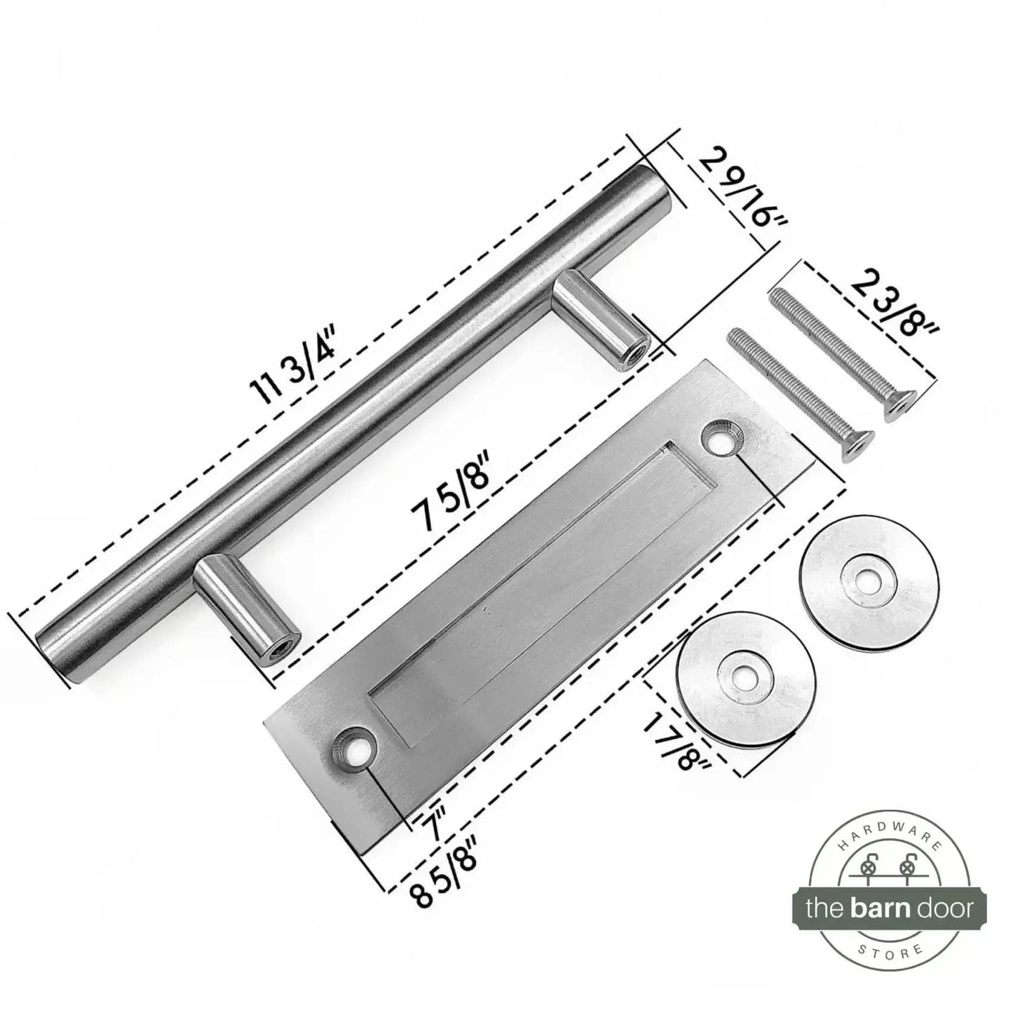 Brushed Nickel 12" Round Pull & Flush Barn Door Handle and Components