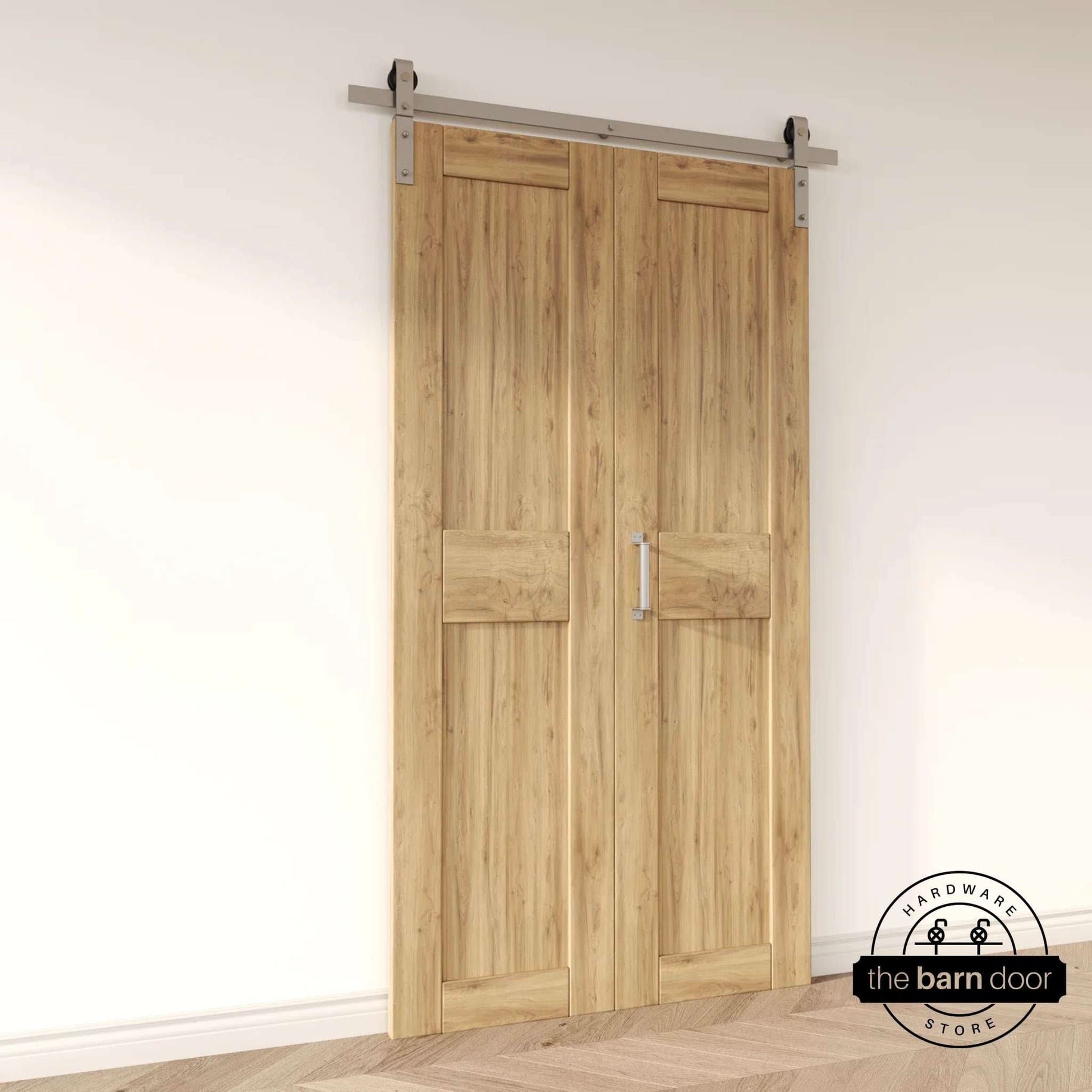 2 Door Front Mount Bifold Barn Door Hardware Brushed Nickel