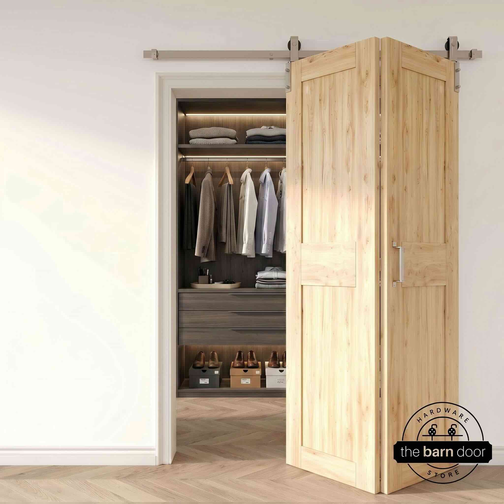 2 Door Front Mount Bifold Barn Door Hardware Brushed Nickel