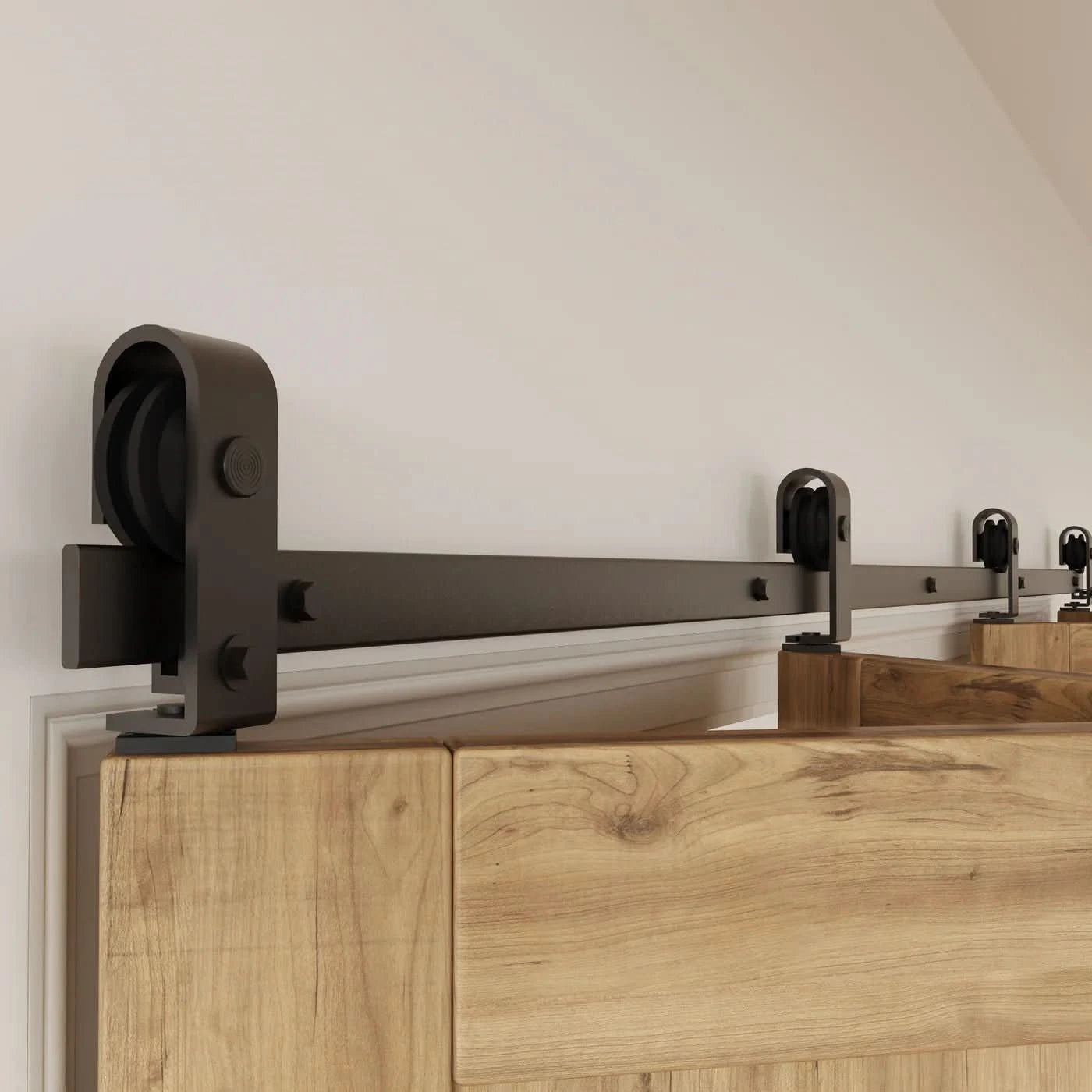 4 Door Bifold Barn Door Hardware Top Mount Close Up Open