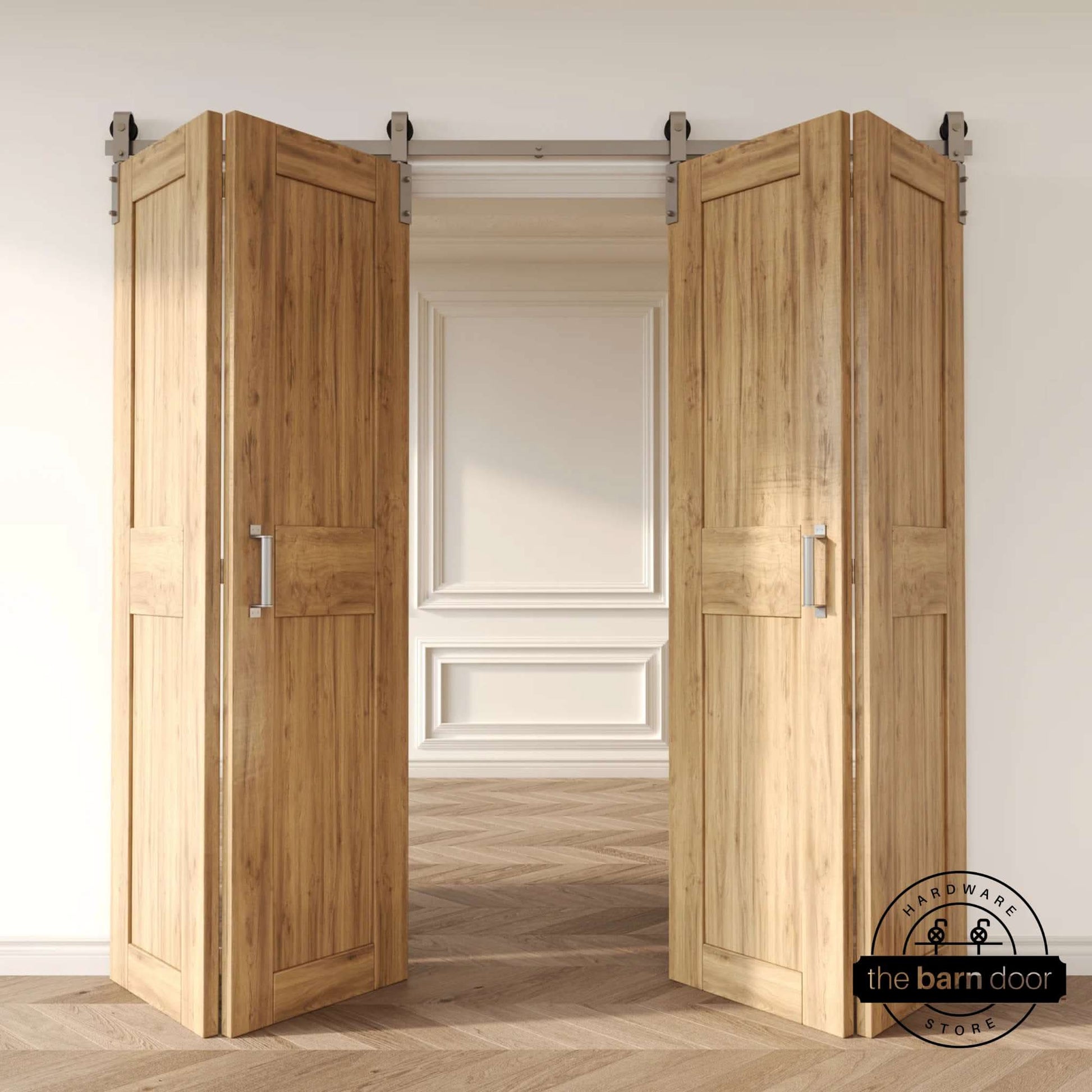4 Door Front Mount Bifold Barn Door Hardware Brushed Nickel