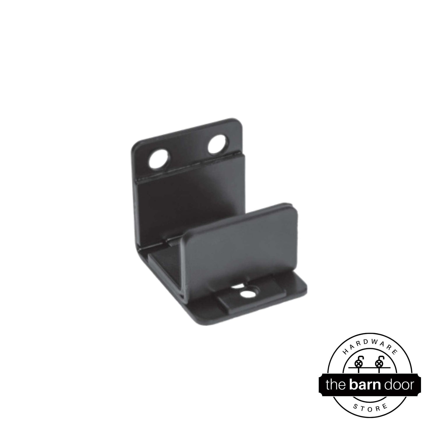 A matte black U-shaped floor guide with a side plate.