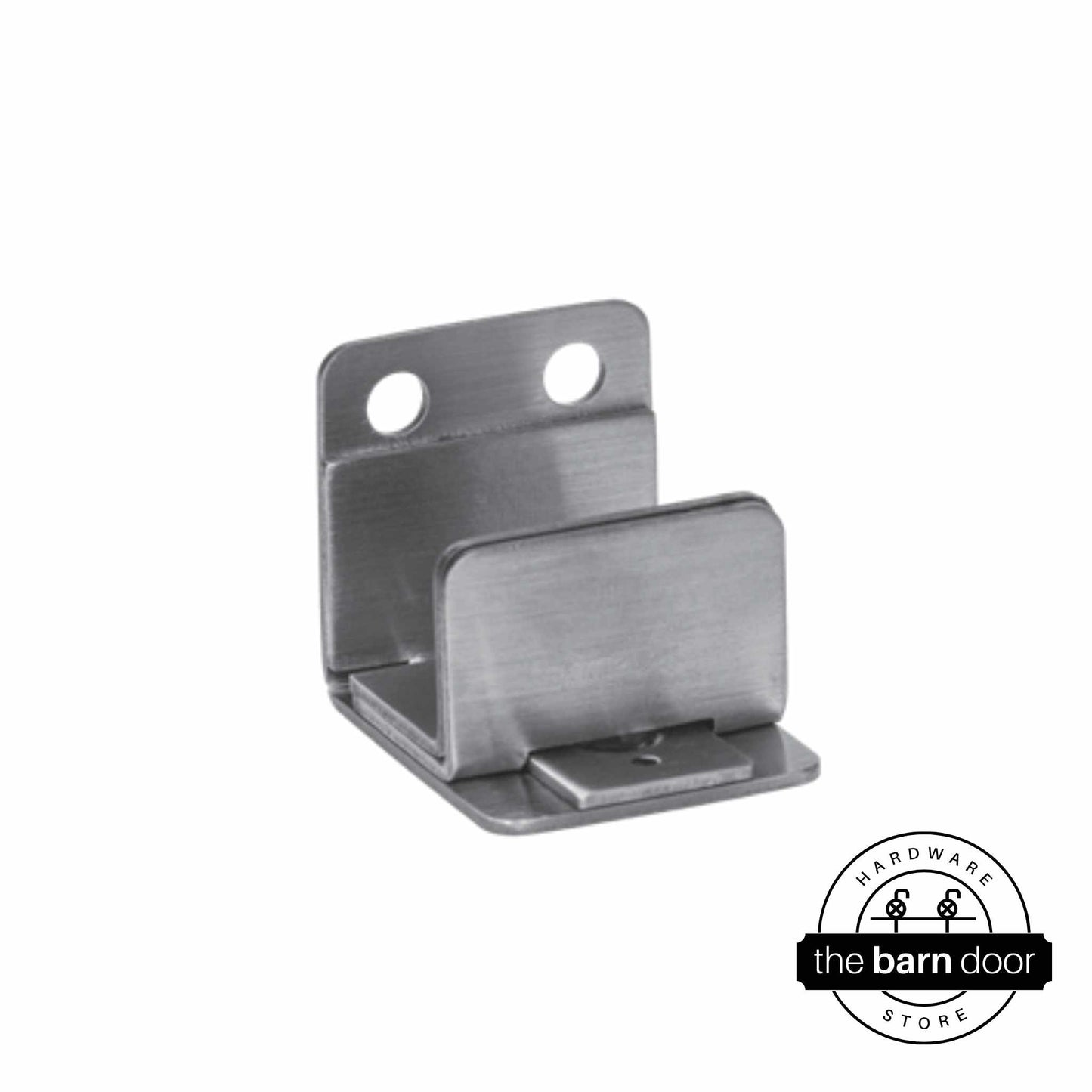 All-in-one wall mounted stainless steel barn door floor guide from Goldberg Brothers.