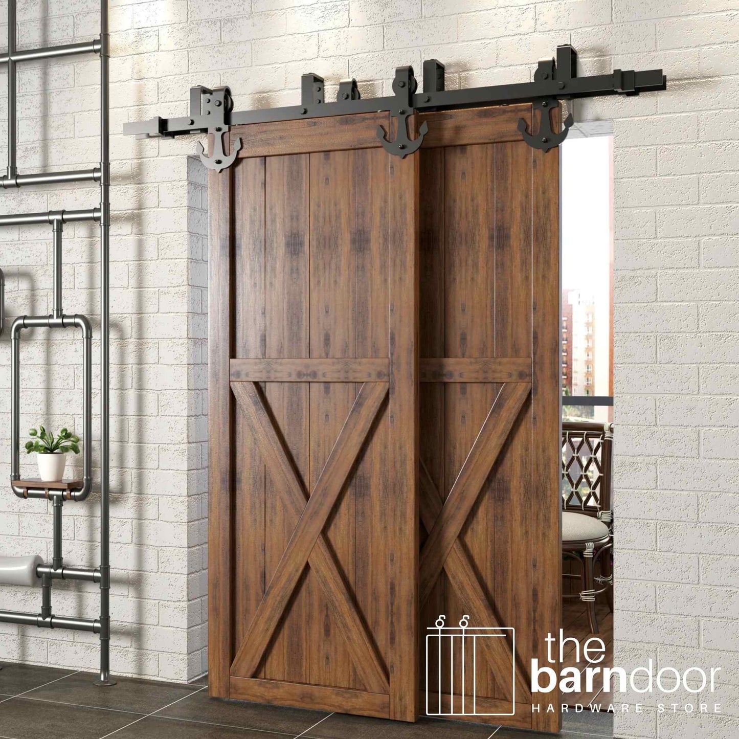 Anchor Black Double Track Bypass Barn Door Hardware Kit