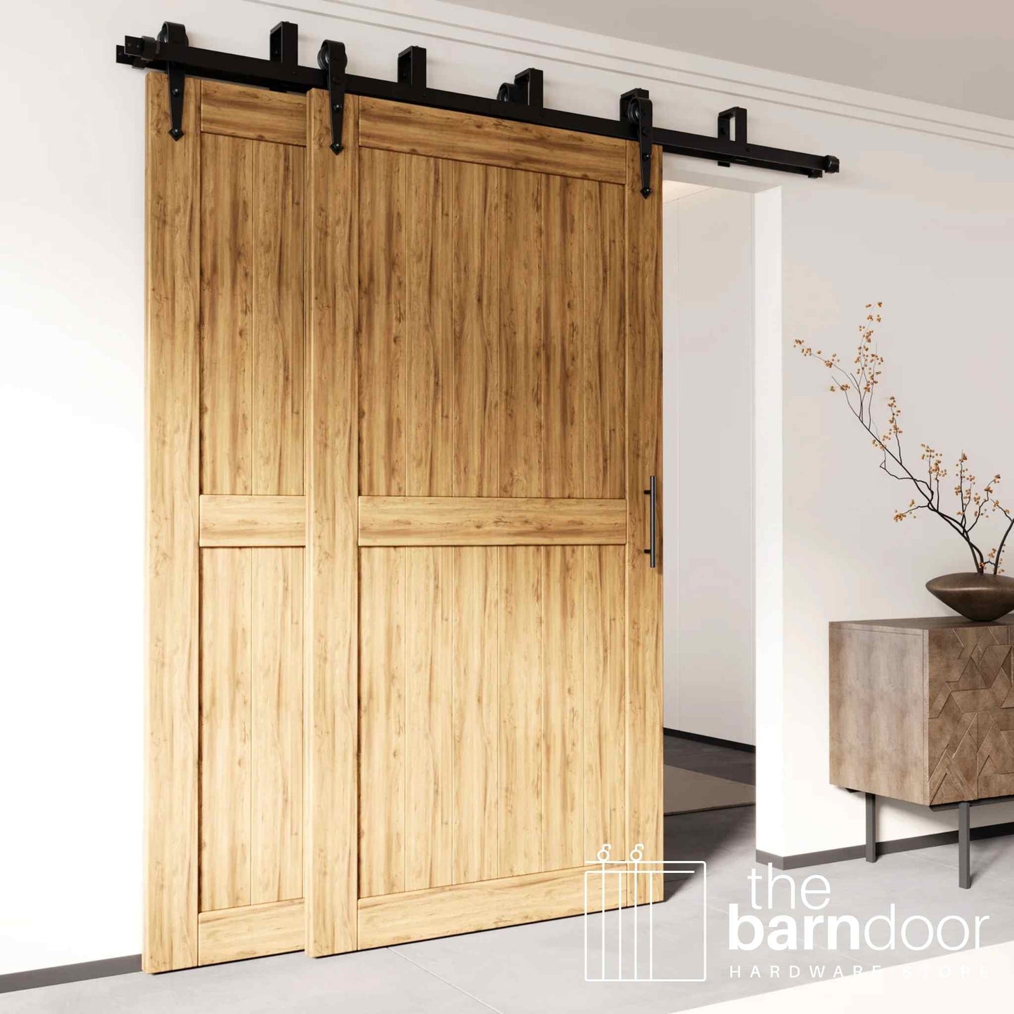 Arrow Black Double Track Bypass Barn Door Hardware Kit