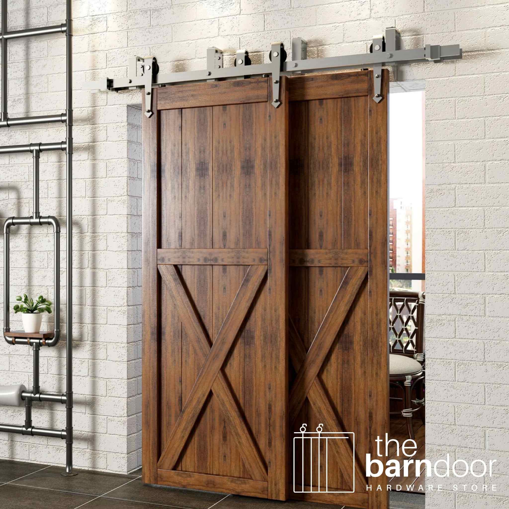 Arrow Brushed Nickel Double Track Bypass Barn Door Hardware Kit