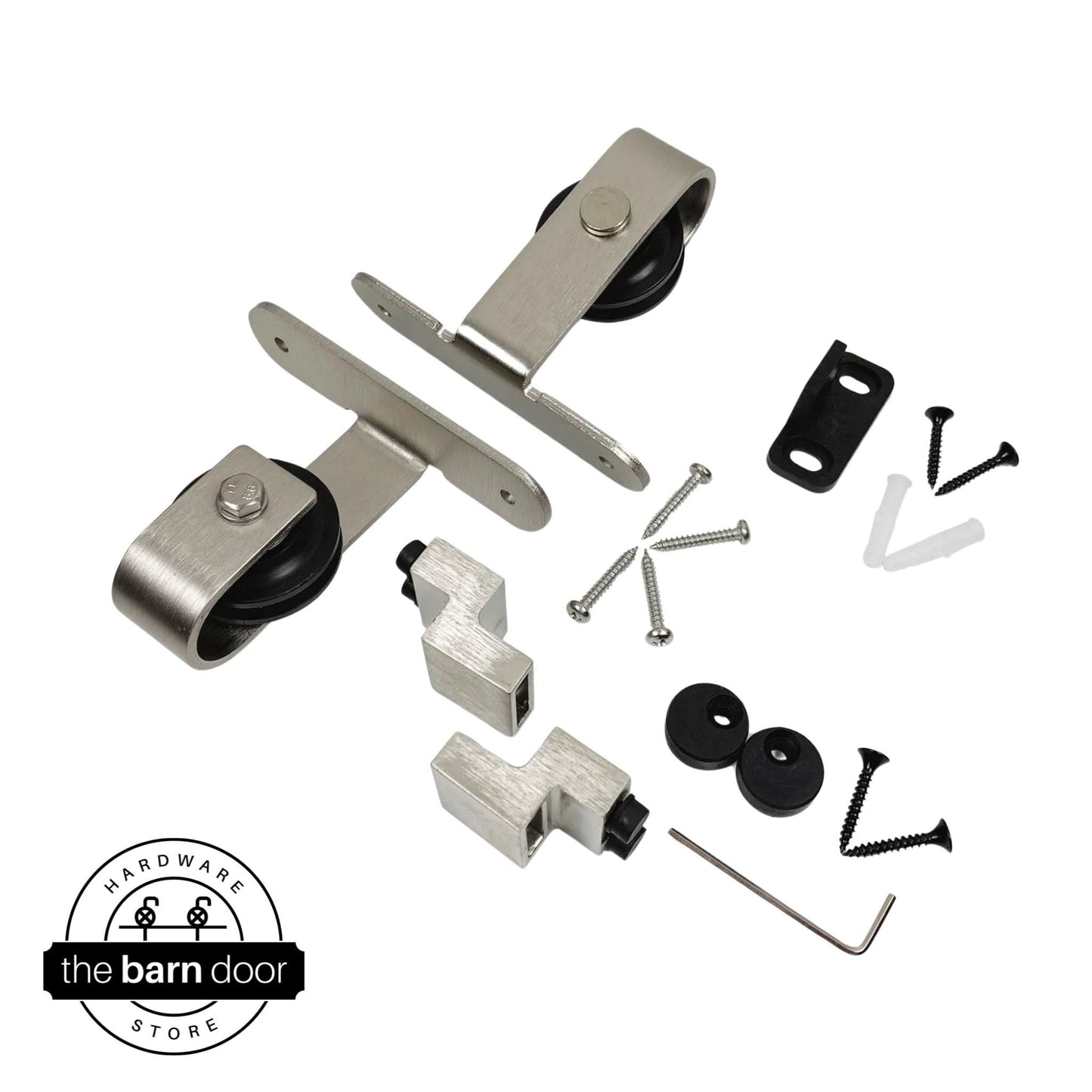 Brushed Nickel Bent T Mini Cabinet Barn Door Rollers