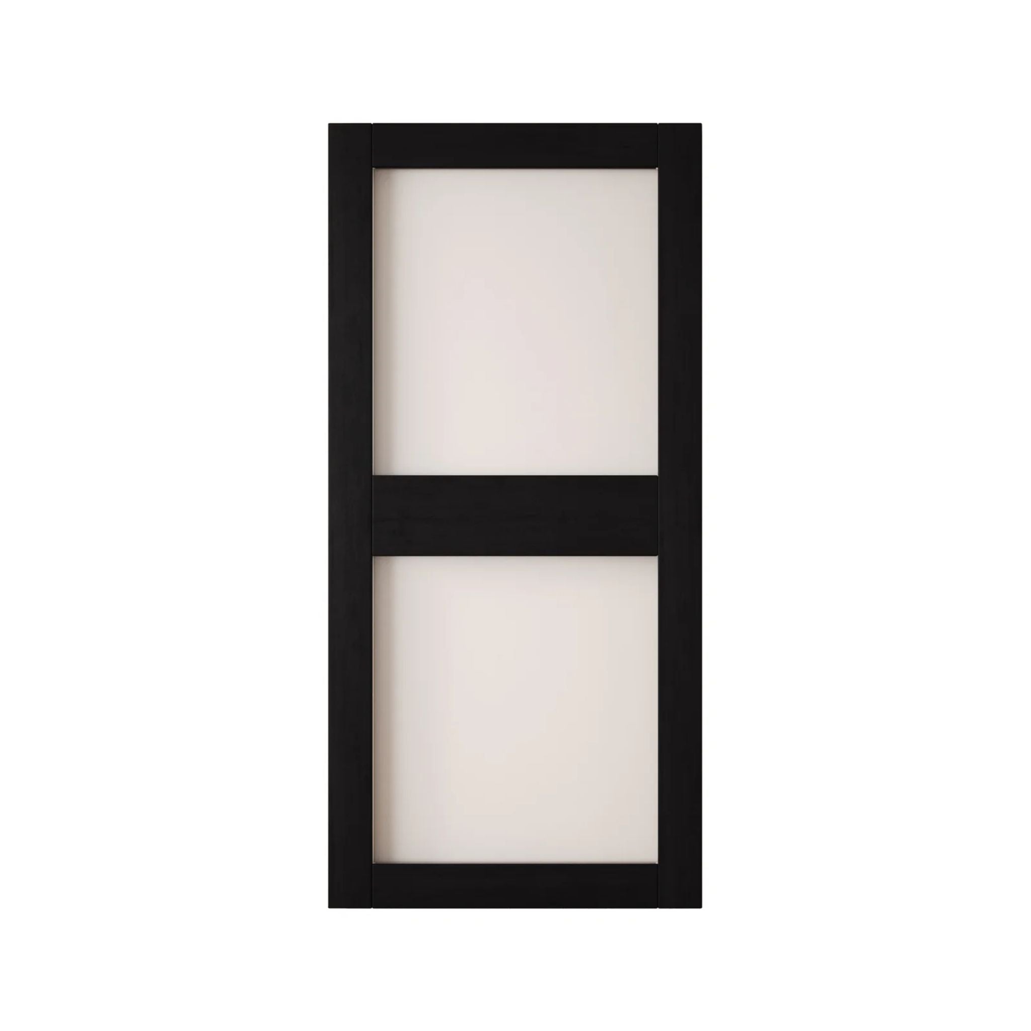 Black barn door with glass on a white background