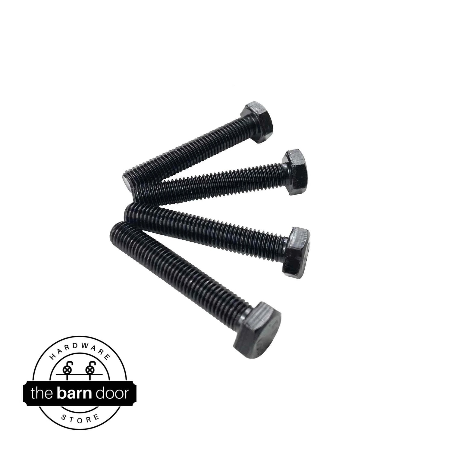Black hex bolts for barn door hardware.