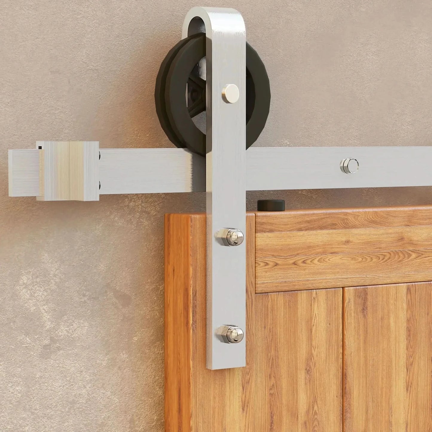 Spoke Wheel Brushed Nickel Barn Door Hardware Kit