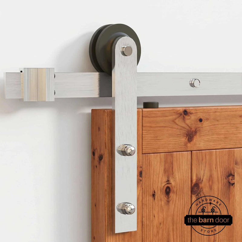 Straight Brushed Nickel Barn Door Hardware Kit