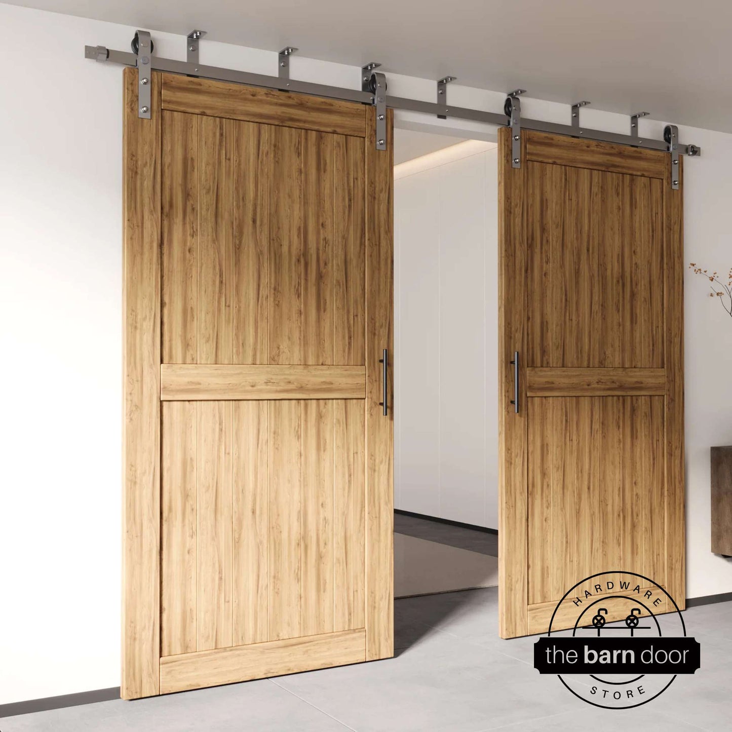 Ceiling Mount Brushed Nickel Barn Door Hardware