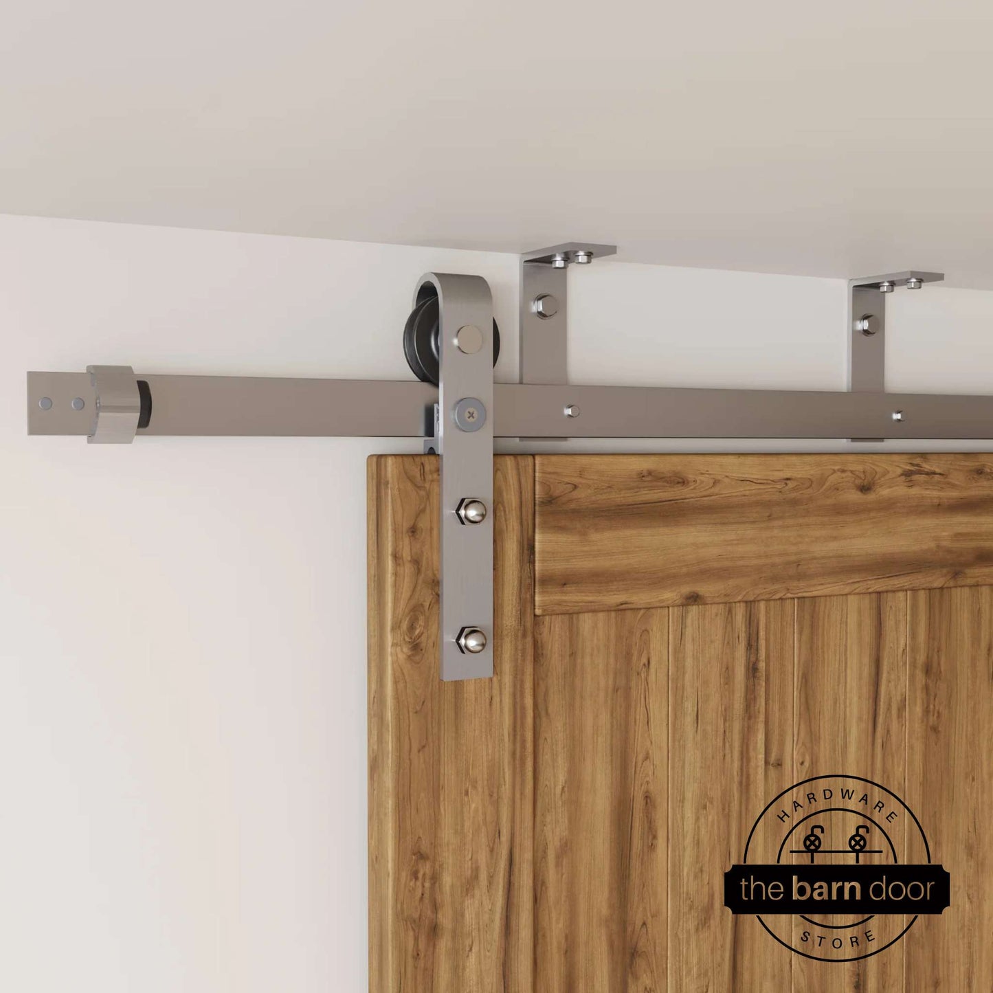 Ceiling Mount Brushed Nickel Barn Door Hardware