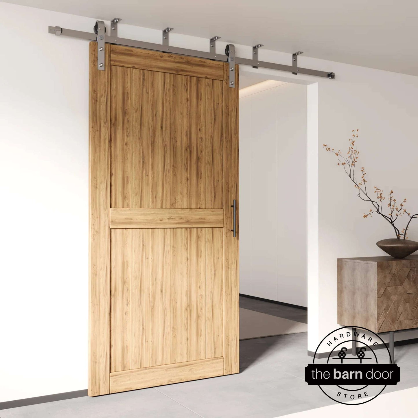 Ceiling Mount Brushed Nickel Barn Door Hardware