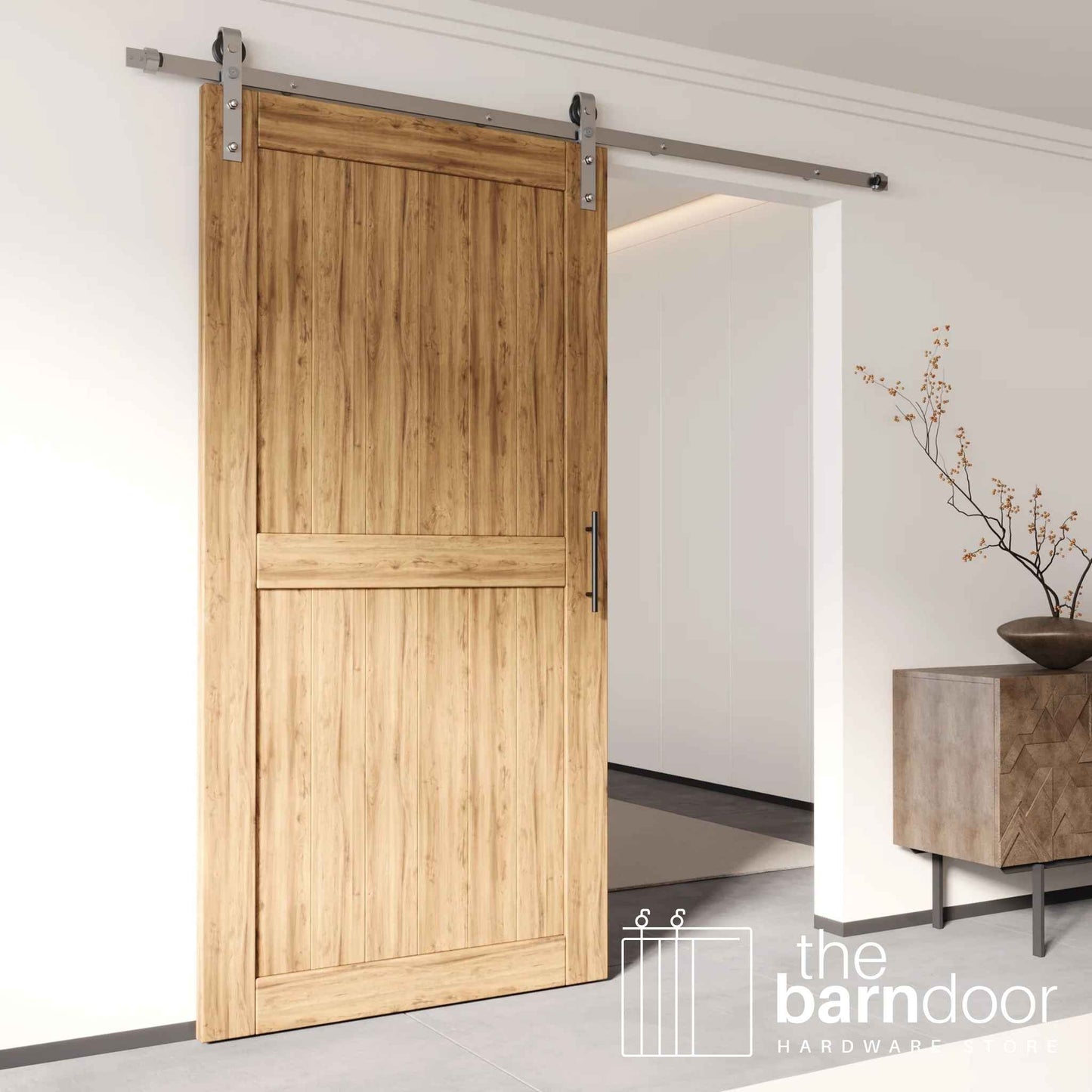 J-Strap Brushed Nickel Barn Door Hardware Kit