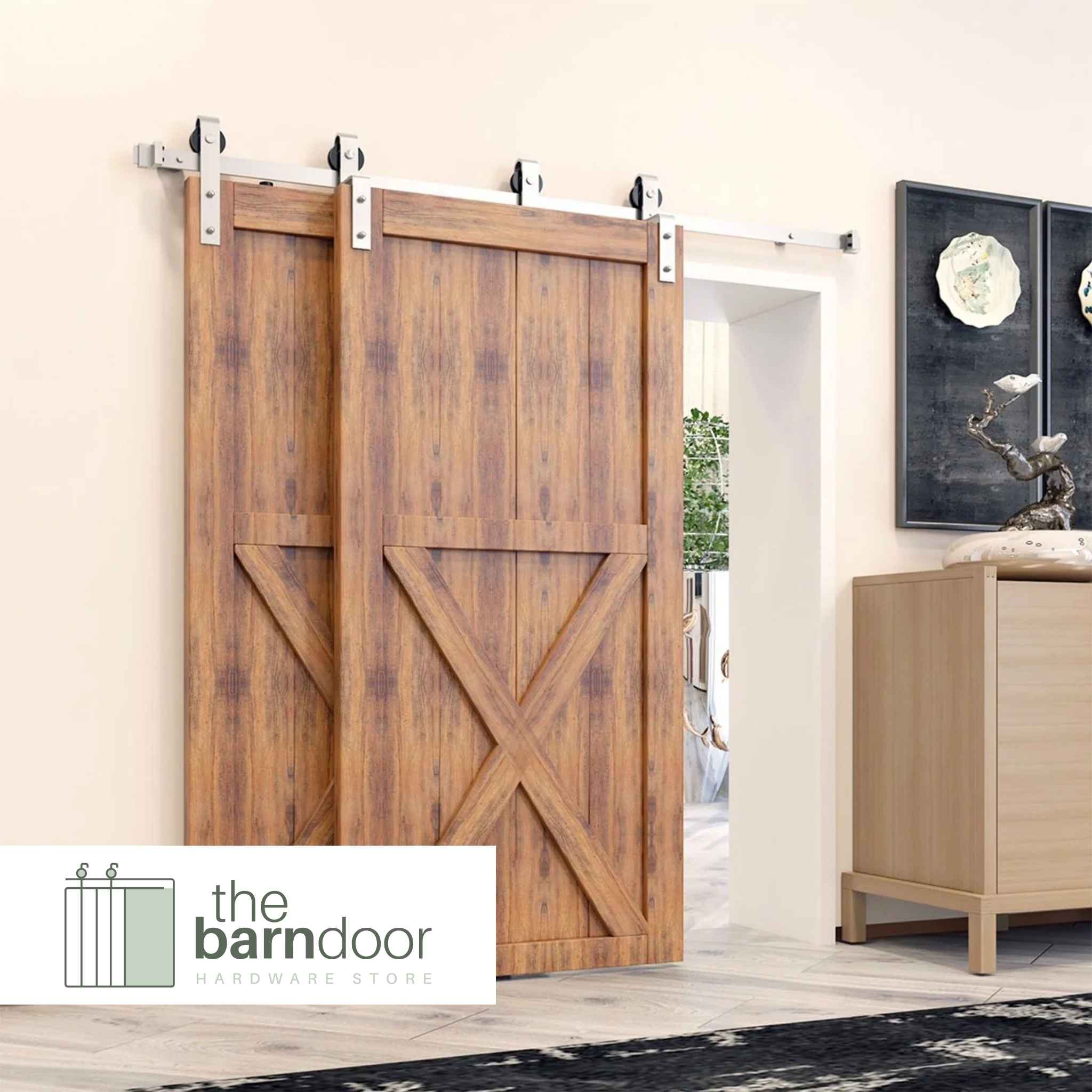 Classic Brushed Nickel Single Bypass Barn Door Hardware