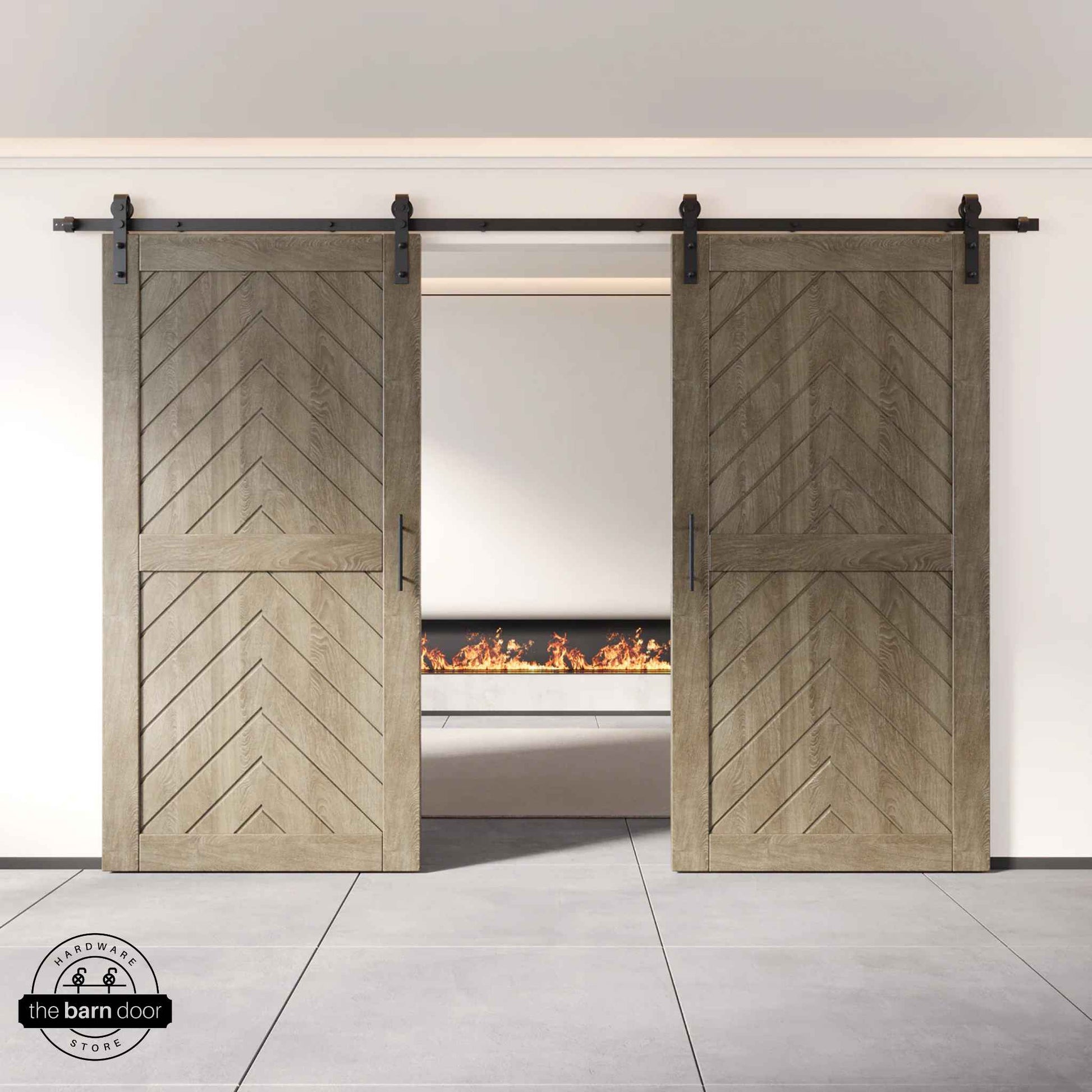 Classic Gray Fishbone Double Barn Door Kit