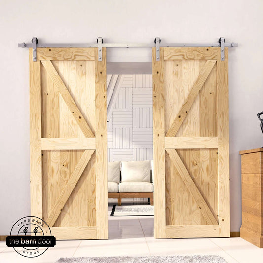 Brushed Nickel Single Track Double Door Barn Door Kit