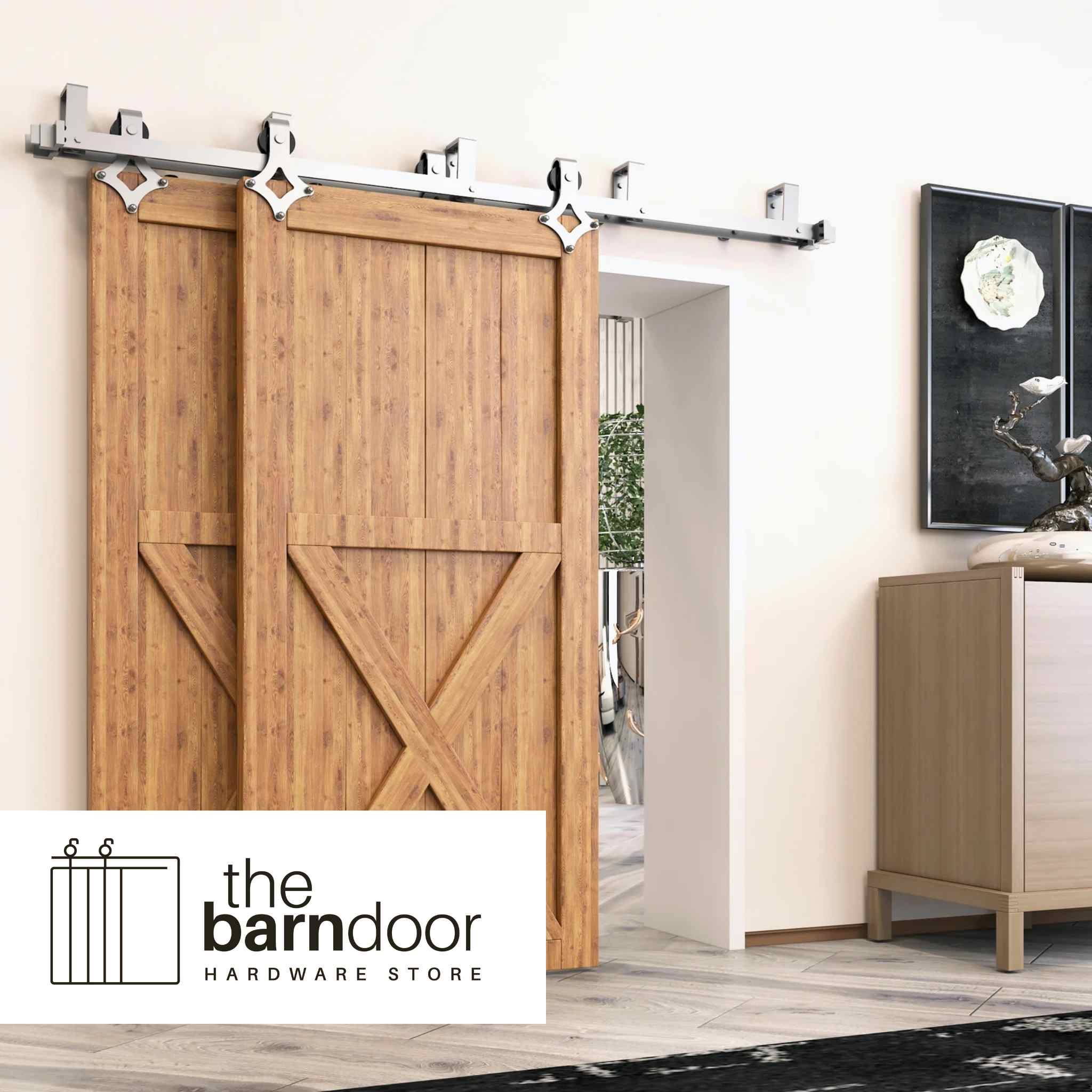 Diamond Brushed Nickel Double Track Bypass Barn Door Hardware Kit