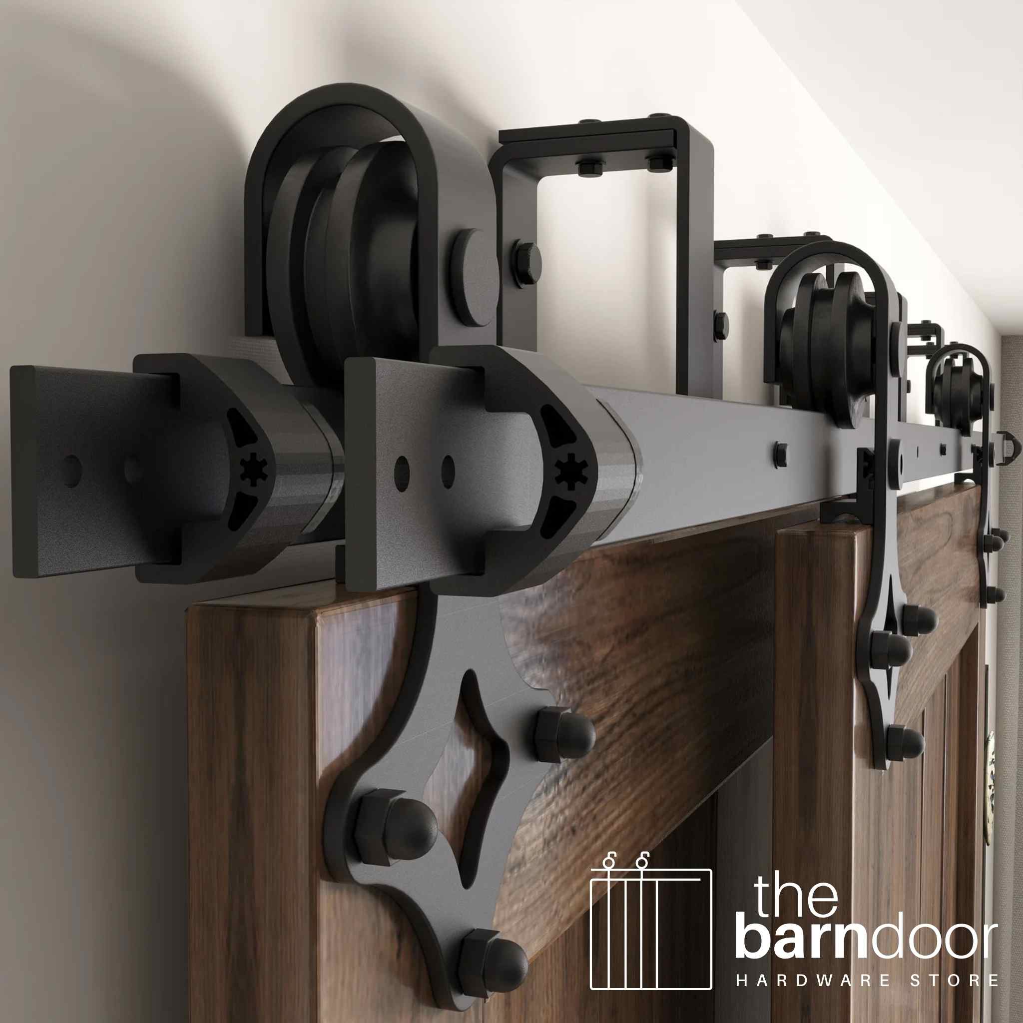 Diamond Black Double Track Bypass Barn Door Hardware Kit
