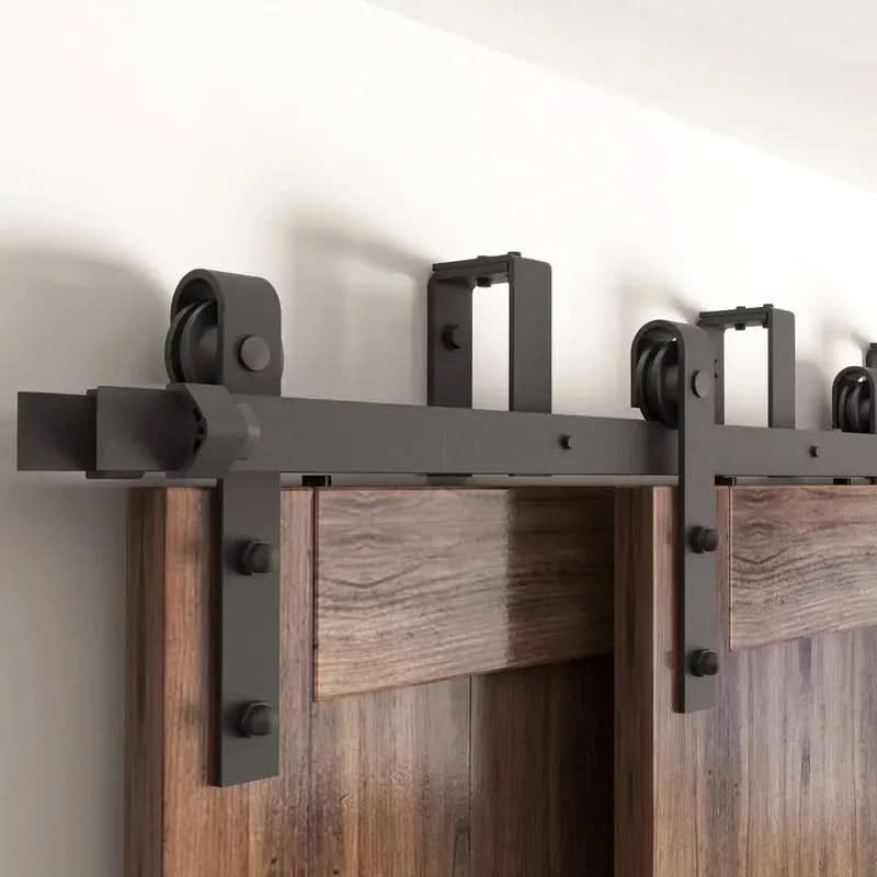 J-Strap Black Double Track Bypass Barn Door Hardware Kit