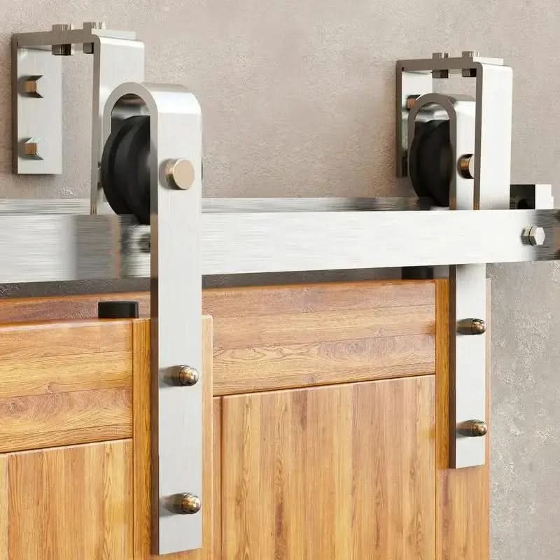 J-Strap Shaped Brushed Nickel Double Track Bypass Barn Door Hardware Kit