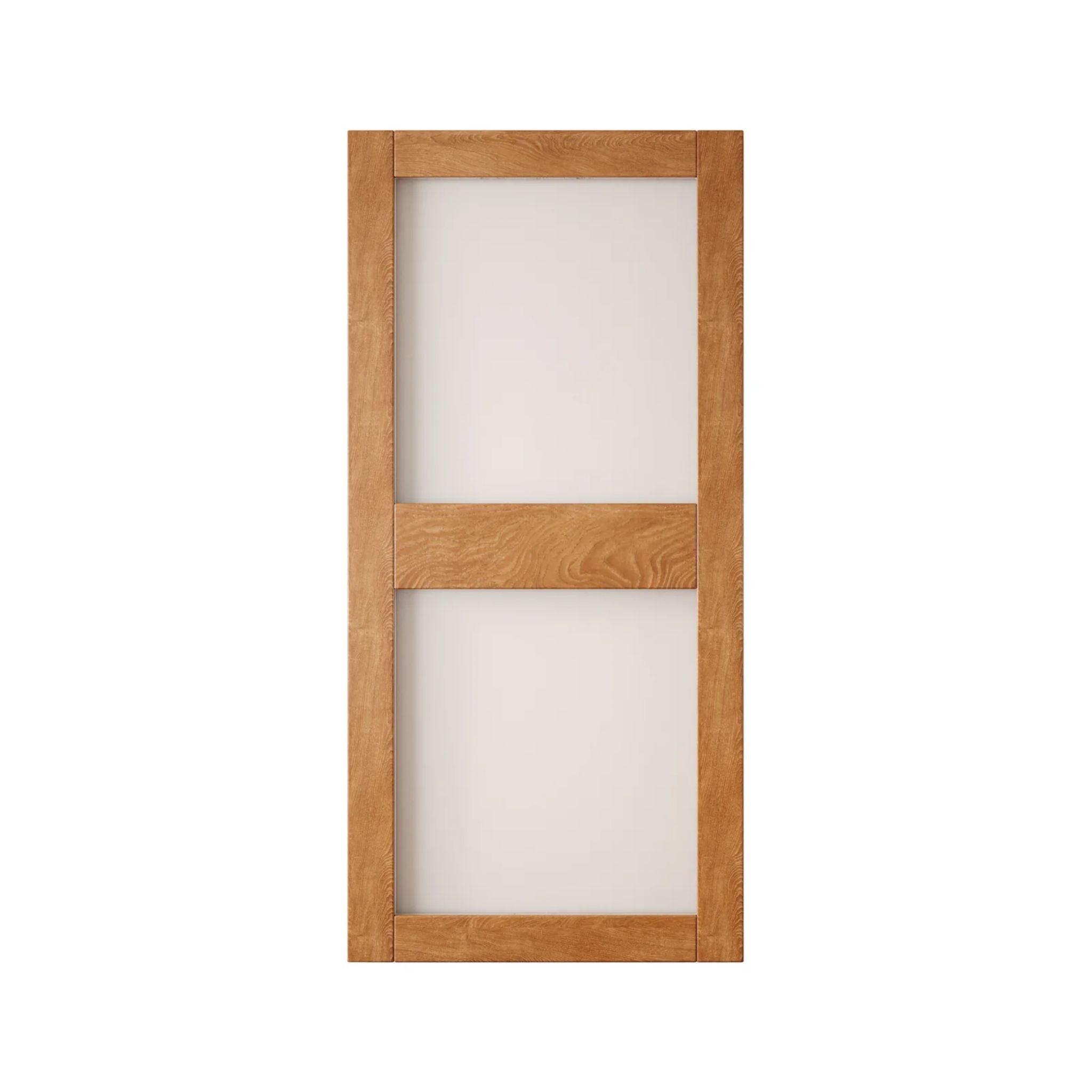 Wooden door with glass on a white background