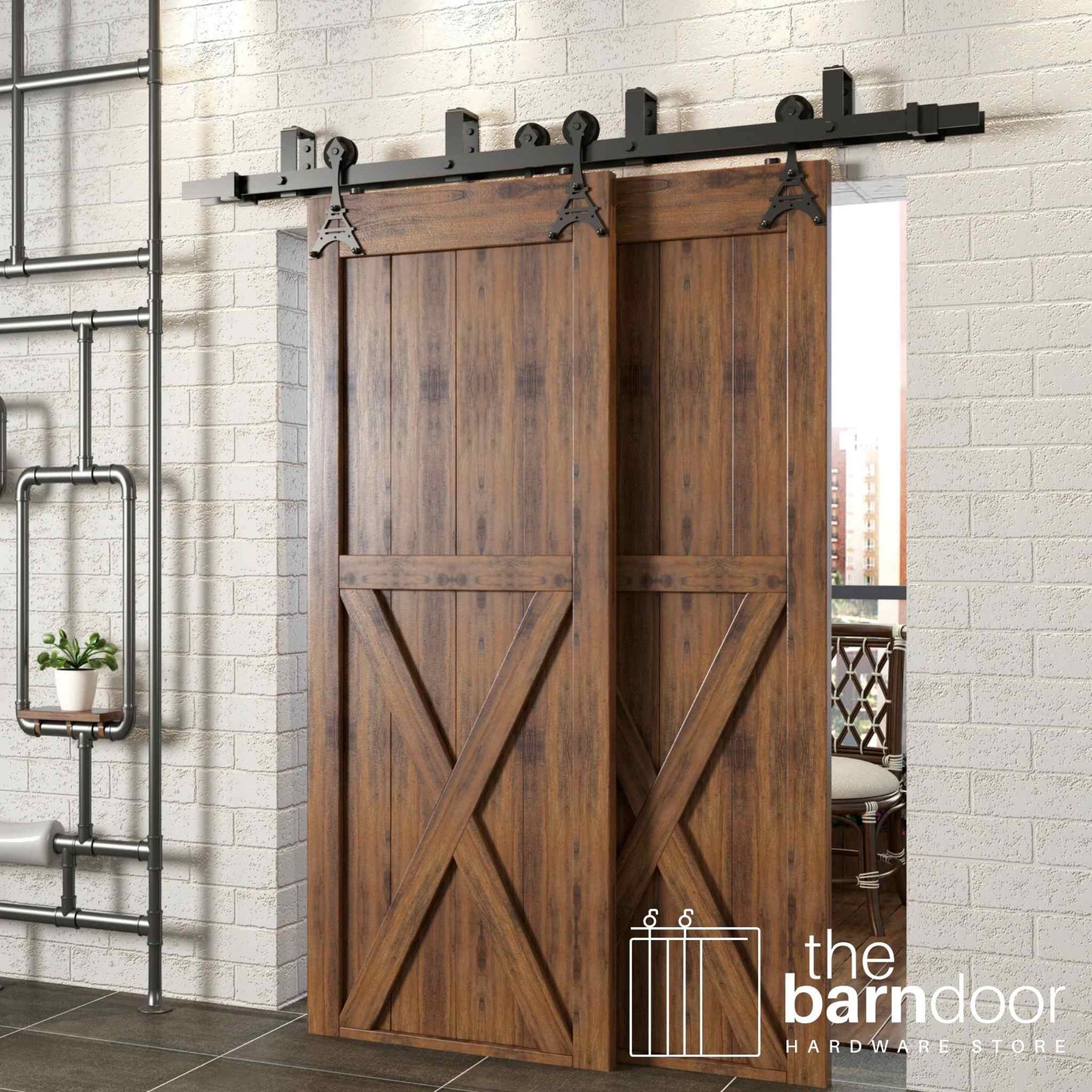 Eiffel Double Track Bypass Barn Door Hardware Kit