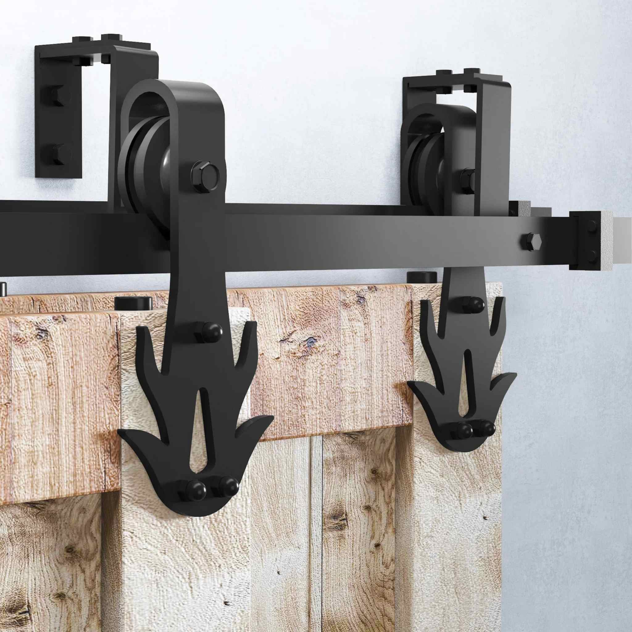 Flame Double Track Bypass Barn Door Hardware Kit