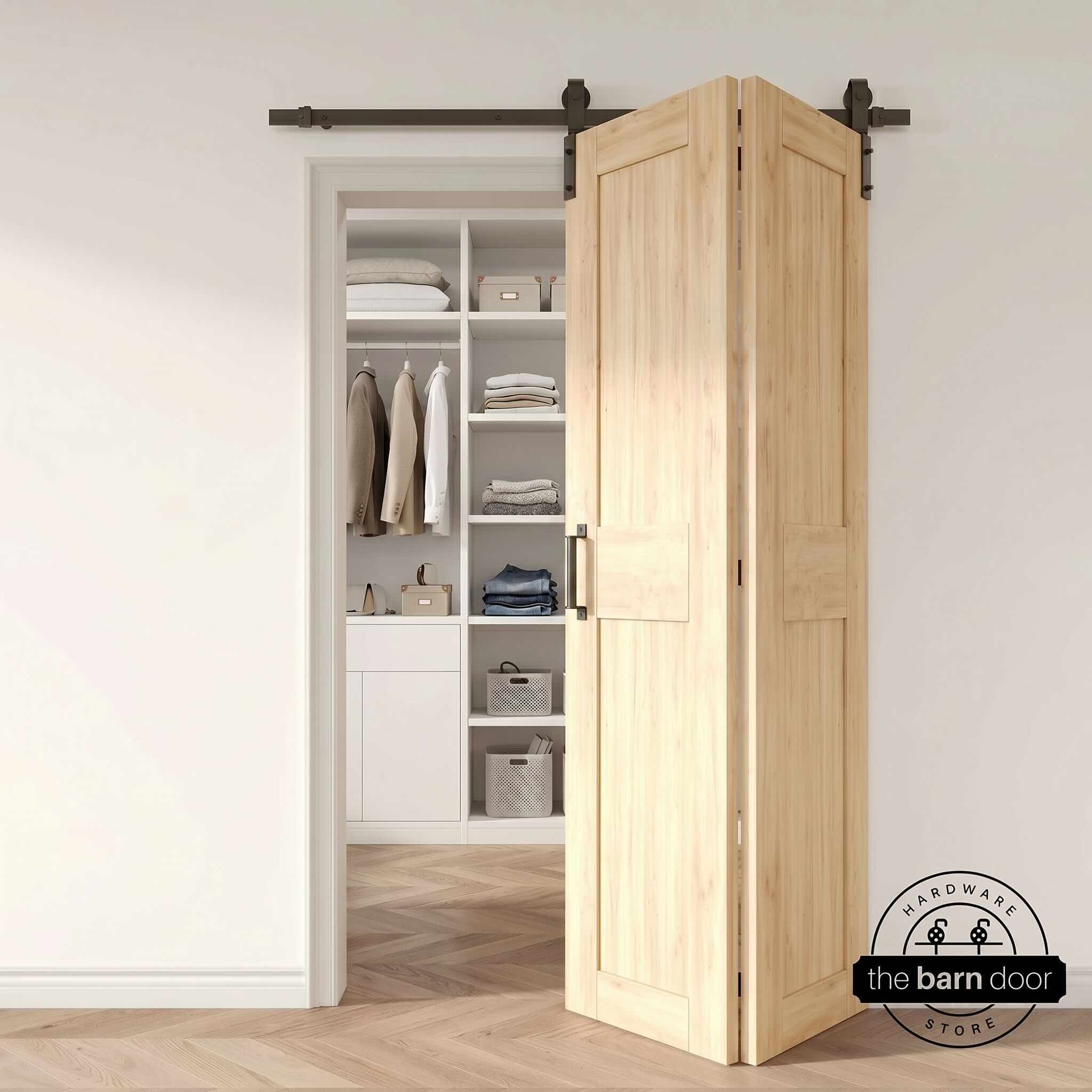 Front Mount 2 Door Bifold Barn Door Hardware Kit Open
