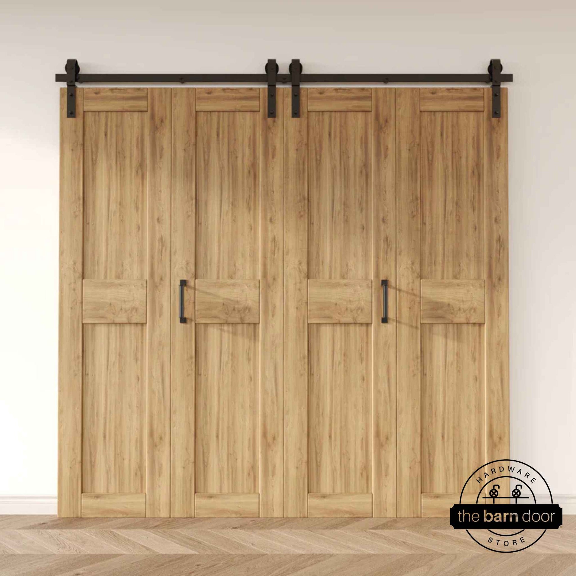 Front Mount 4 Door Bifold Barn Door Hardware Kit Closed