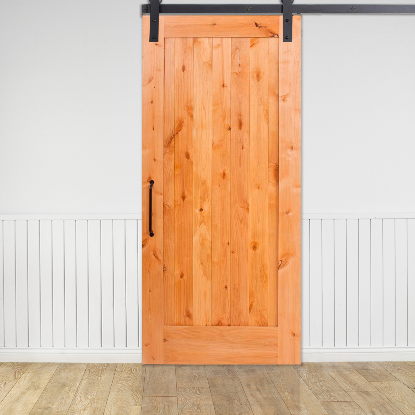 Single Panel Barn Door with Vertical Grooves | Rustica