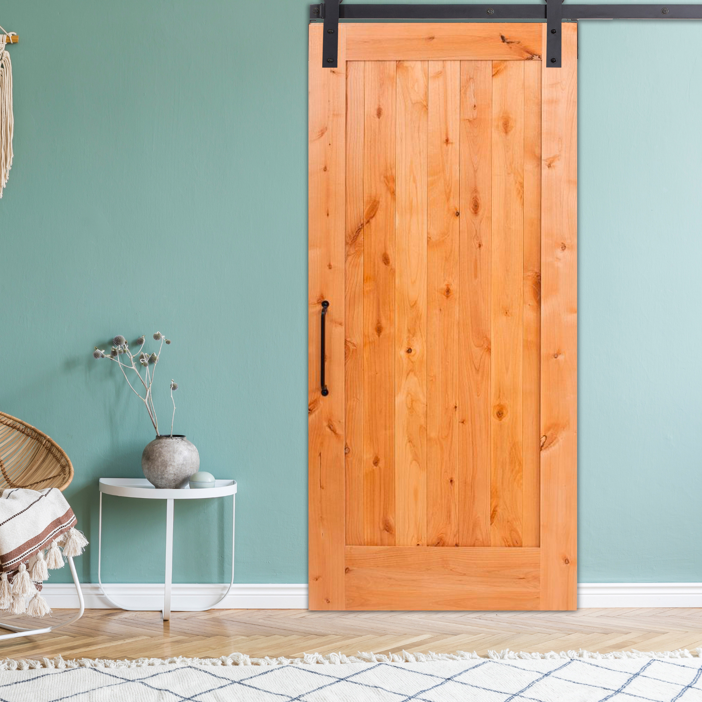 Single Panel Barn Door with Vertical Grooves | Rustica