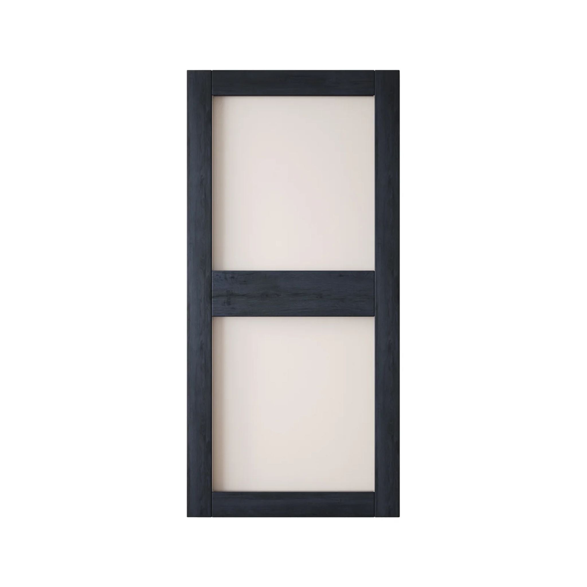 Navy barn door with glass on a white background