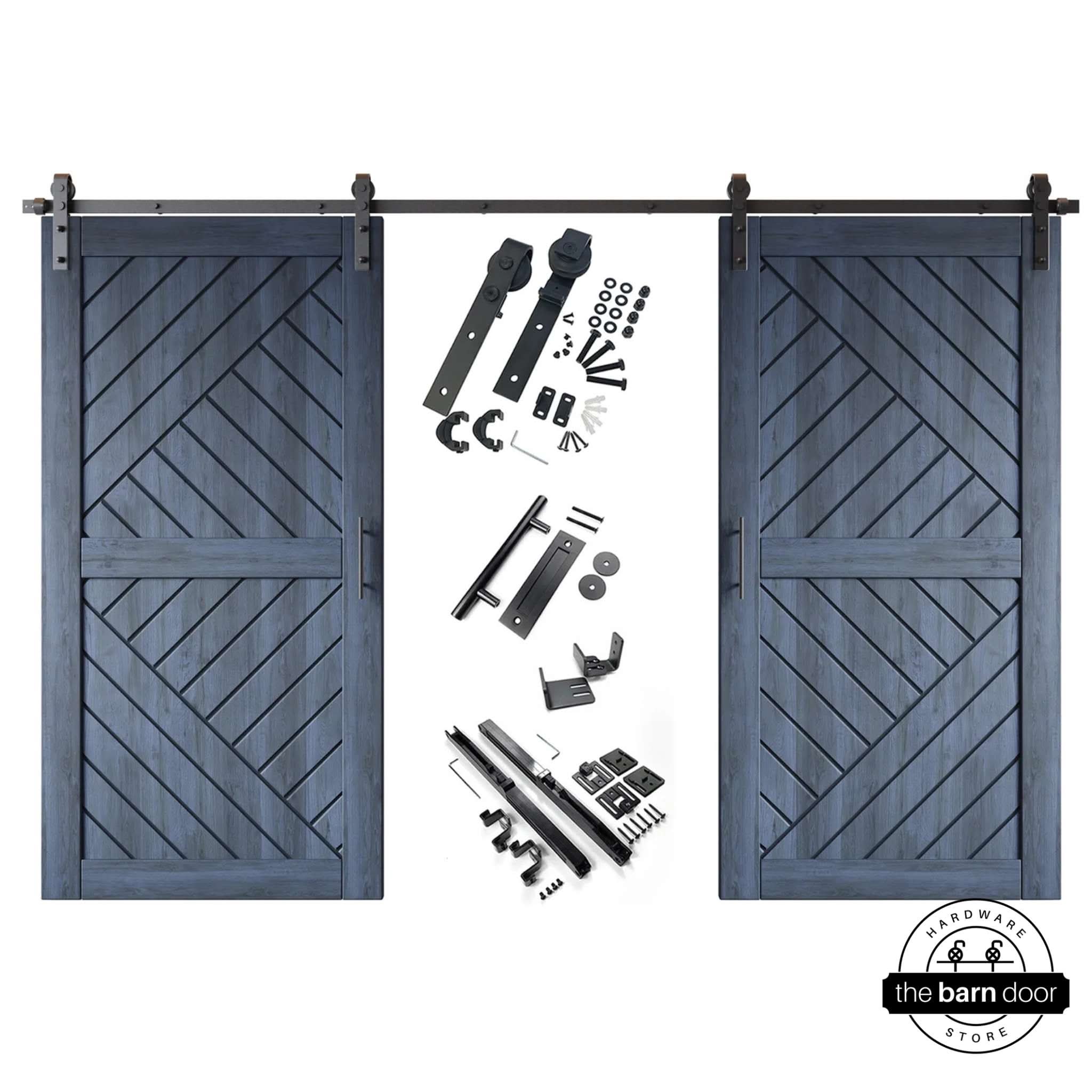 Navy Patterned Double Barn Door Kit