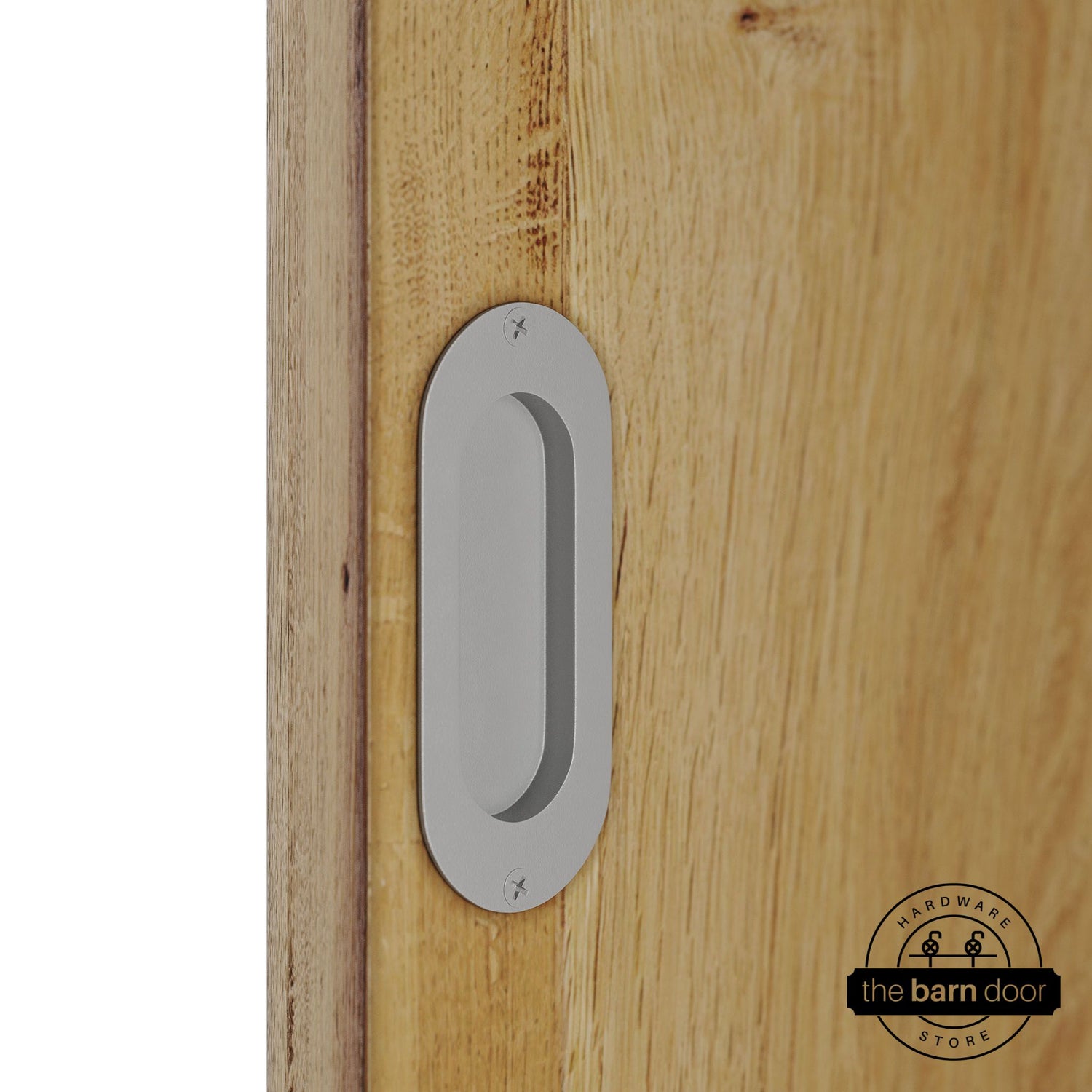 Wooden door with a PC Chrome flush pull handle.