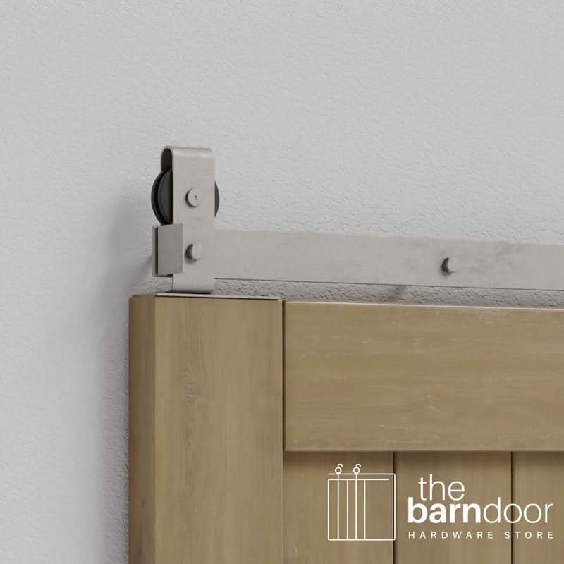 Raw Steel J Top Mount Bifold Barn Door Hardware