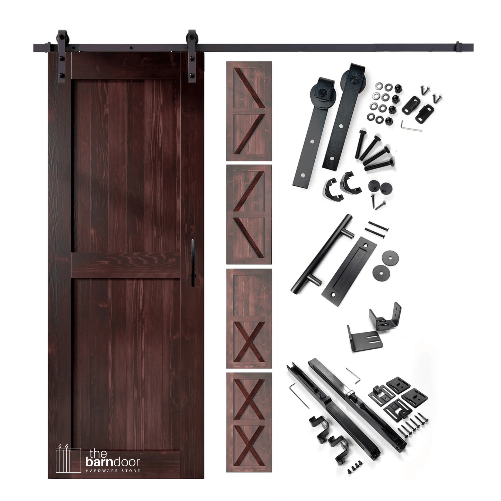 Red Mahogany Barn Door with Classic Single Track Barn Door Kit