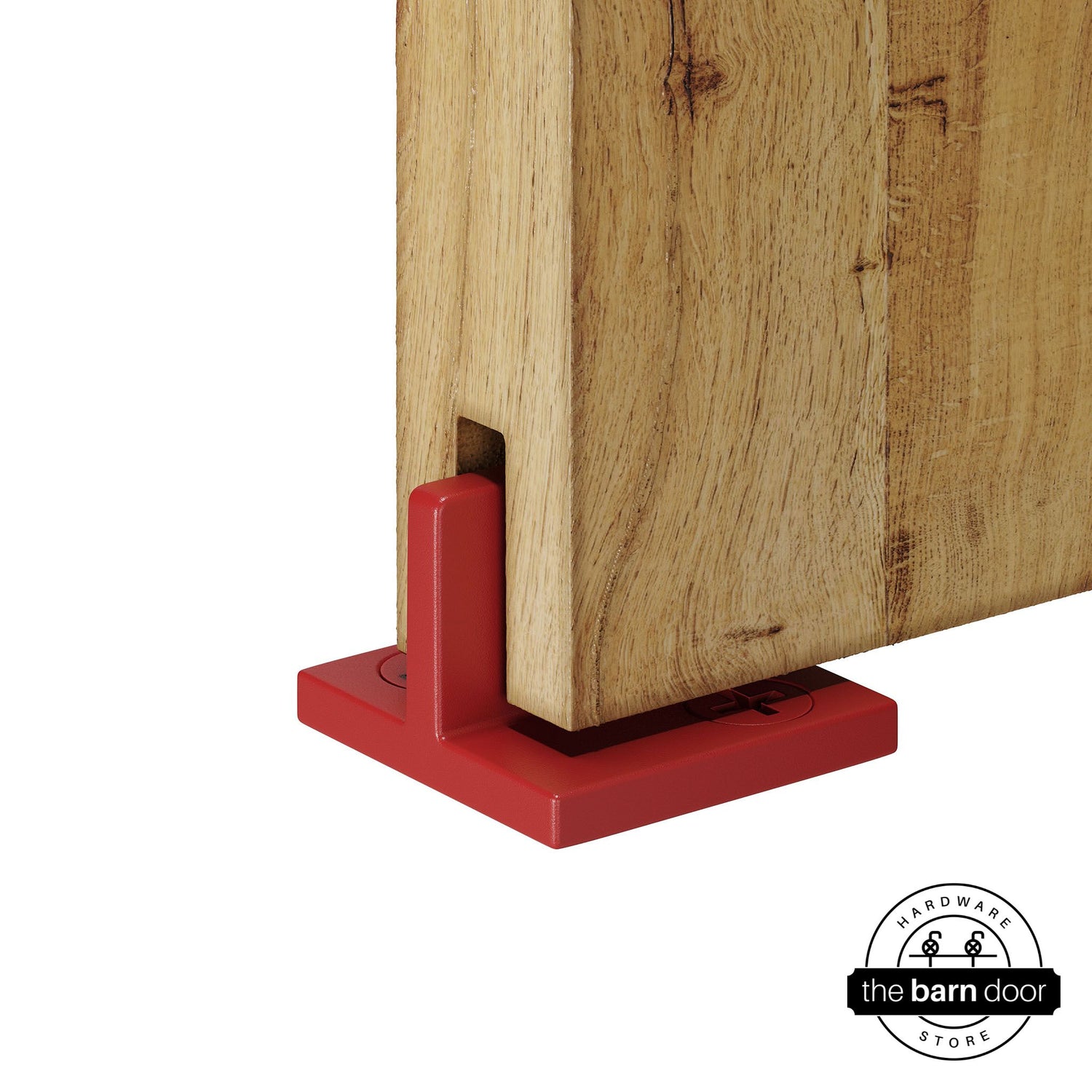 Red Goldberg Brothers T-Guide attached to a wooden barn door