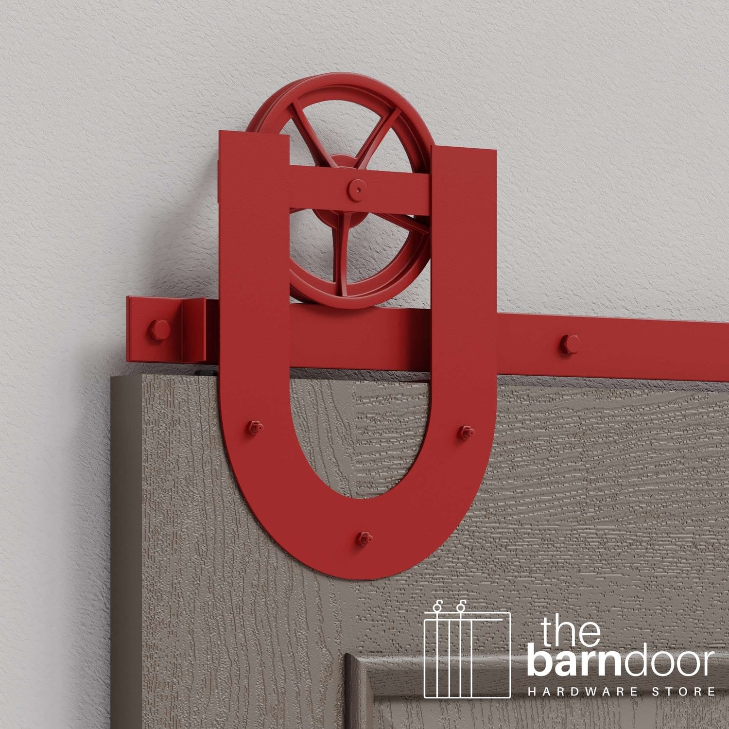 Regal Red Horseshoe Wagon Wheel Heavy Duty Single Track Barn Door Hardware