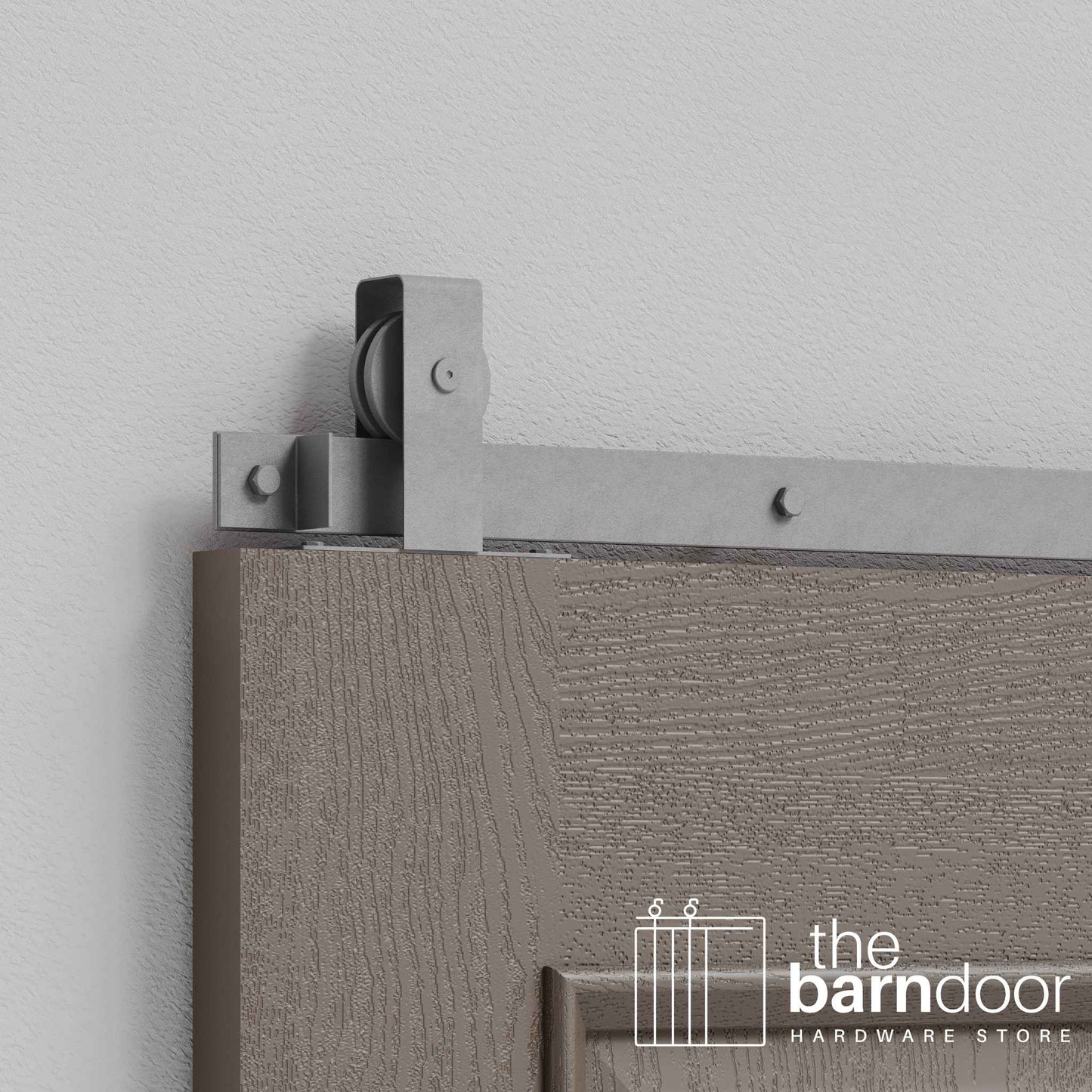 Silver Metallic Flat Top Top Mount Heavy Duty Single Track Barn Door Hardware