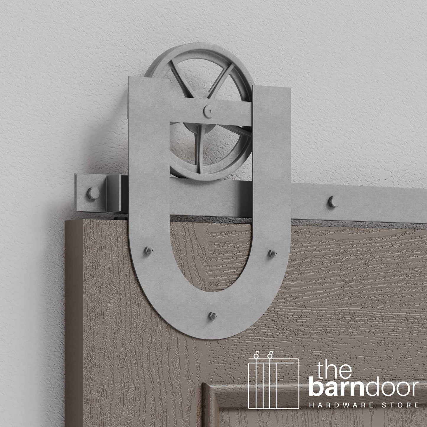 Silver Metallic Horseshoe Wagon Wheel Heavy Duty Single Track Barn Door Hardware