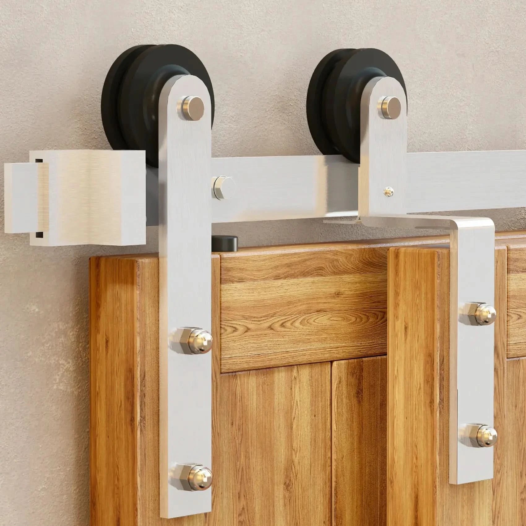 Straight Brushed Nickel Single Bypass Barn Door Hardware