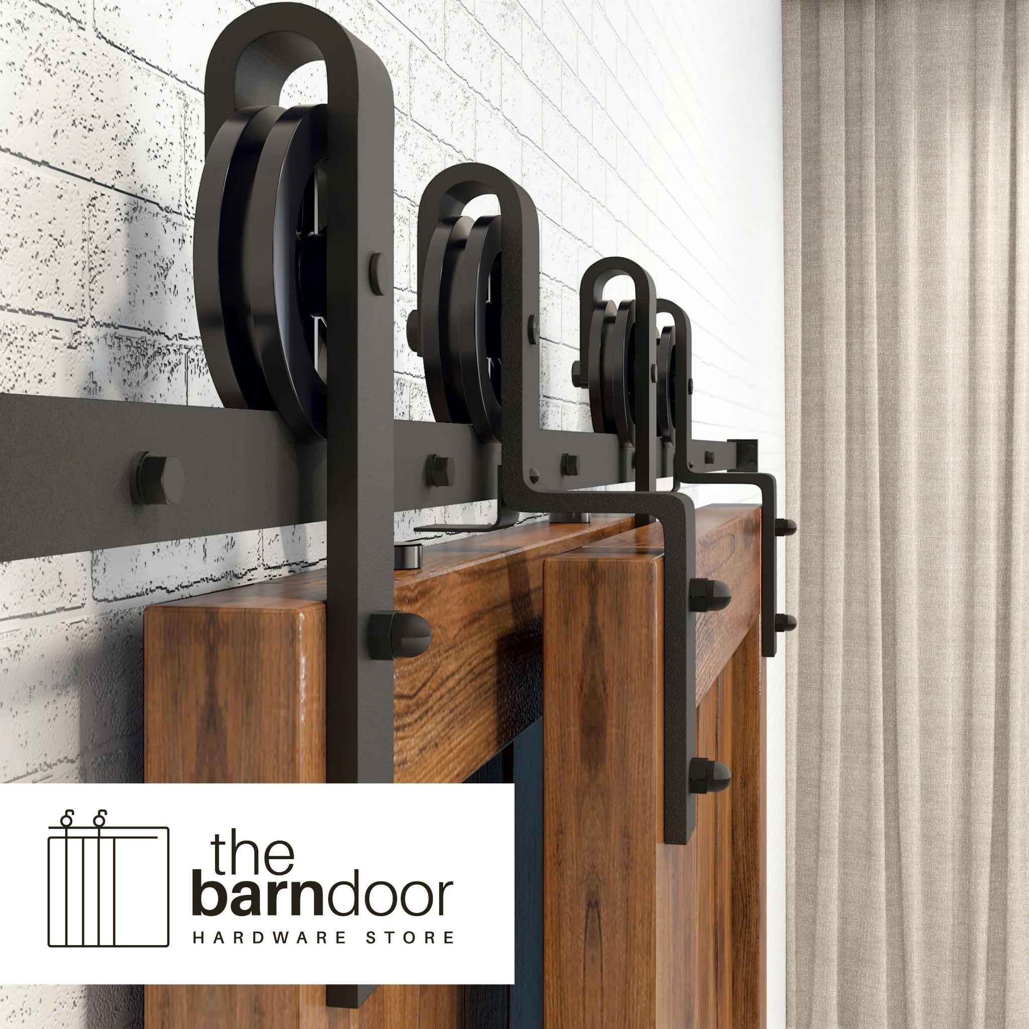 Spoke Wheel Black Single Bypass Barn Door Hardware