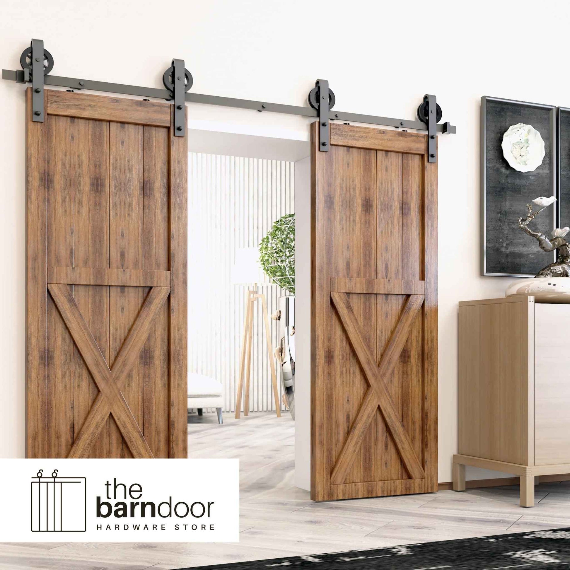Black Spoke Wheel Barn Door Hardware Kit