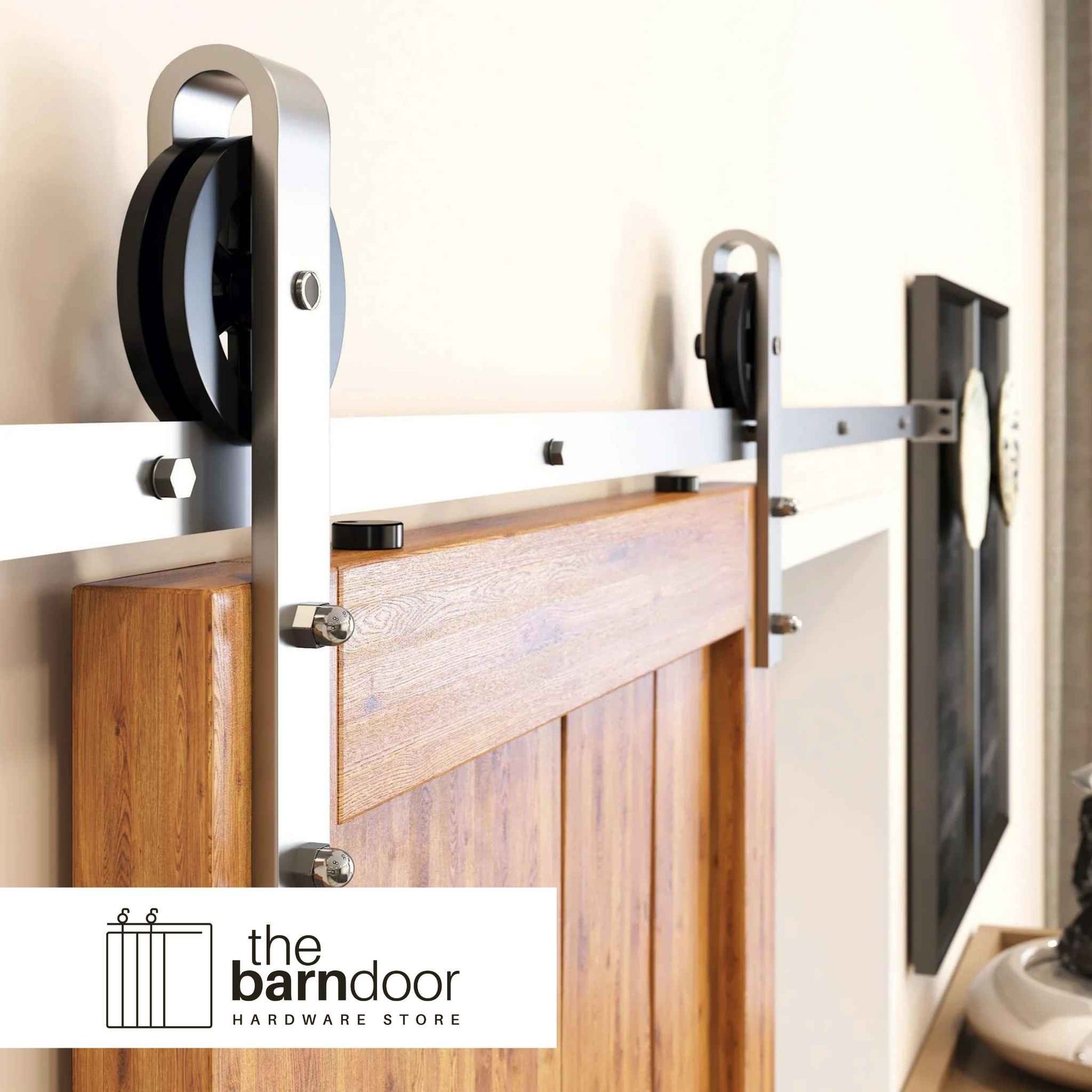 Spoke Wheel Brushed Nickel Barn Door Hardware Kit